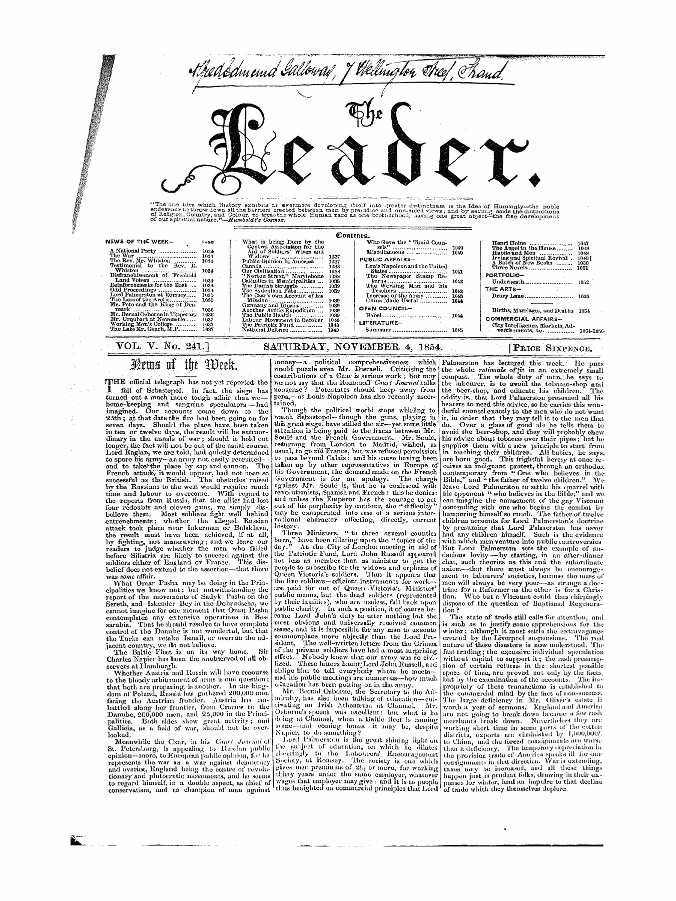 Leader (1850-1860): jS F Y, Town edition - Untitled Article