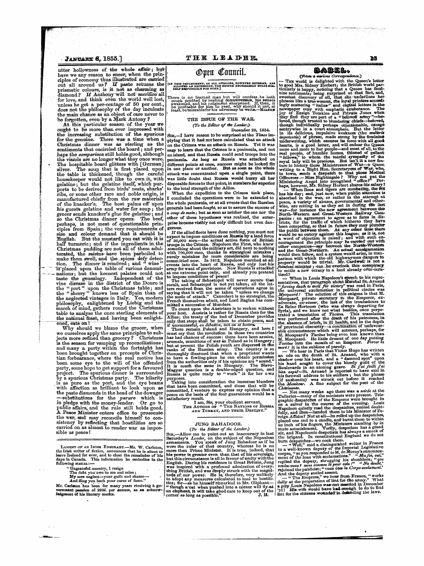 Leader (1850-1860): jS F Y, 1st edition - Untitled Article