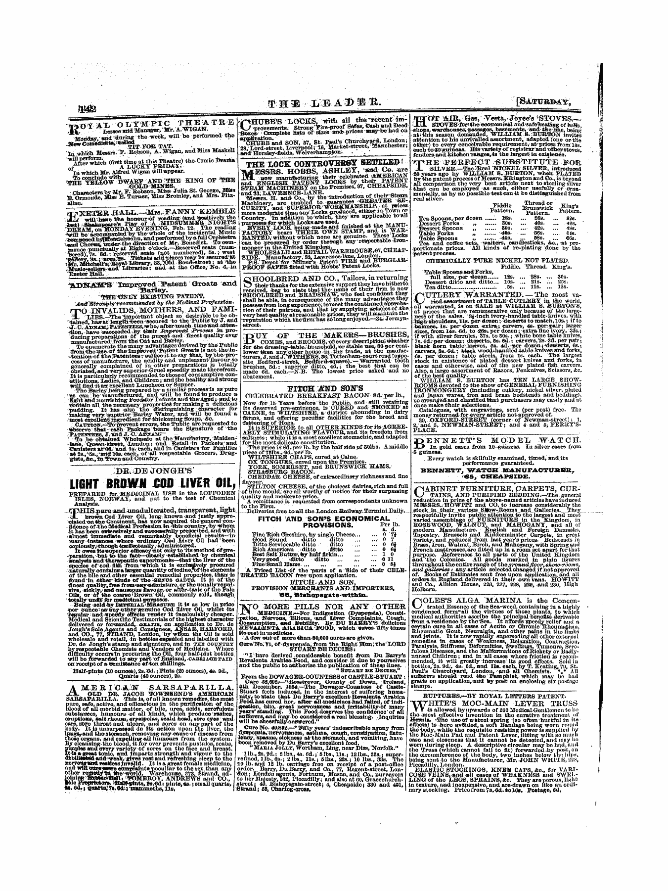 Leader (1850-1860): jS F Y, 1st edition - Untitled Ad