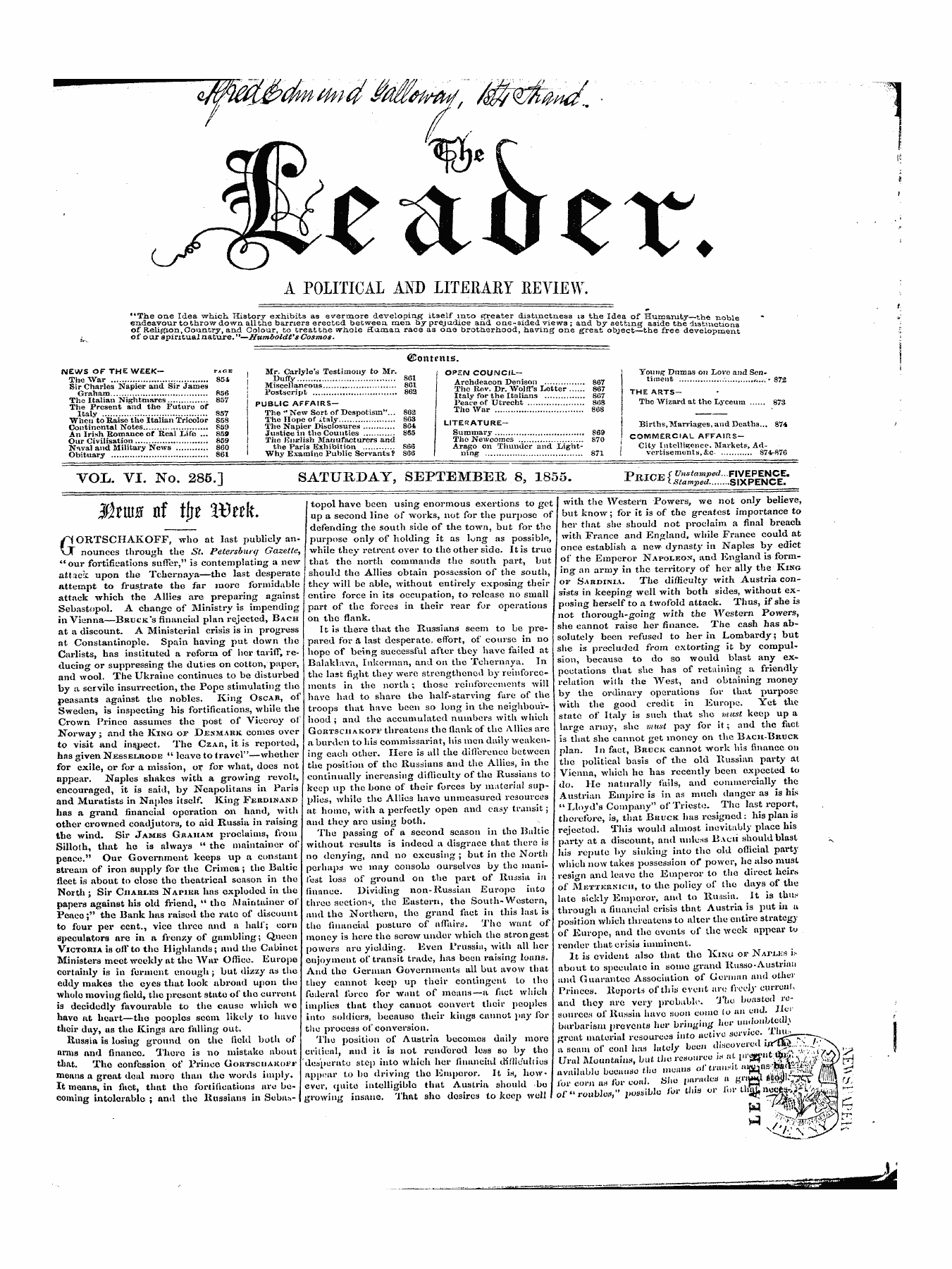 Leader (1850-1860): jS F Y, 1st edition: 1