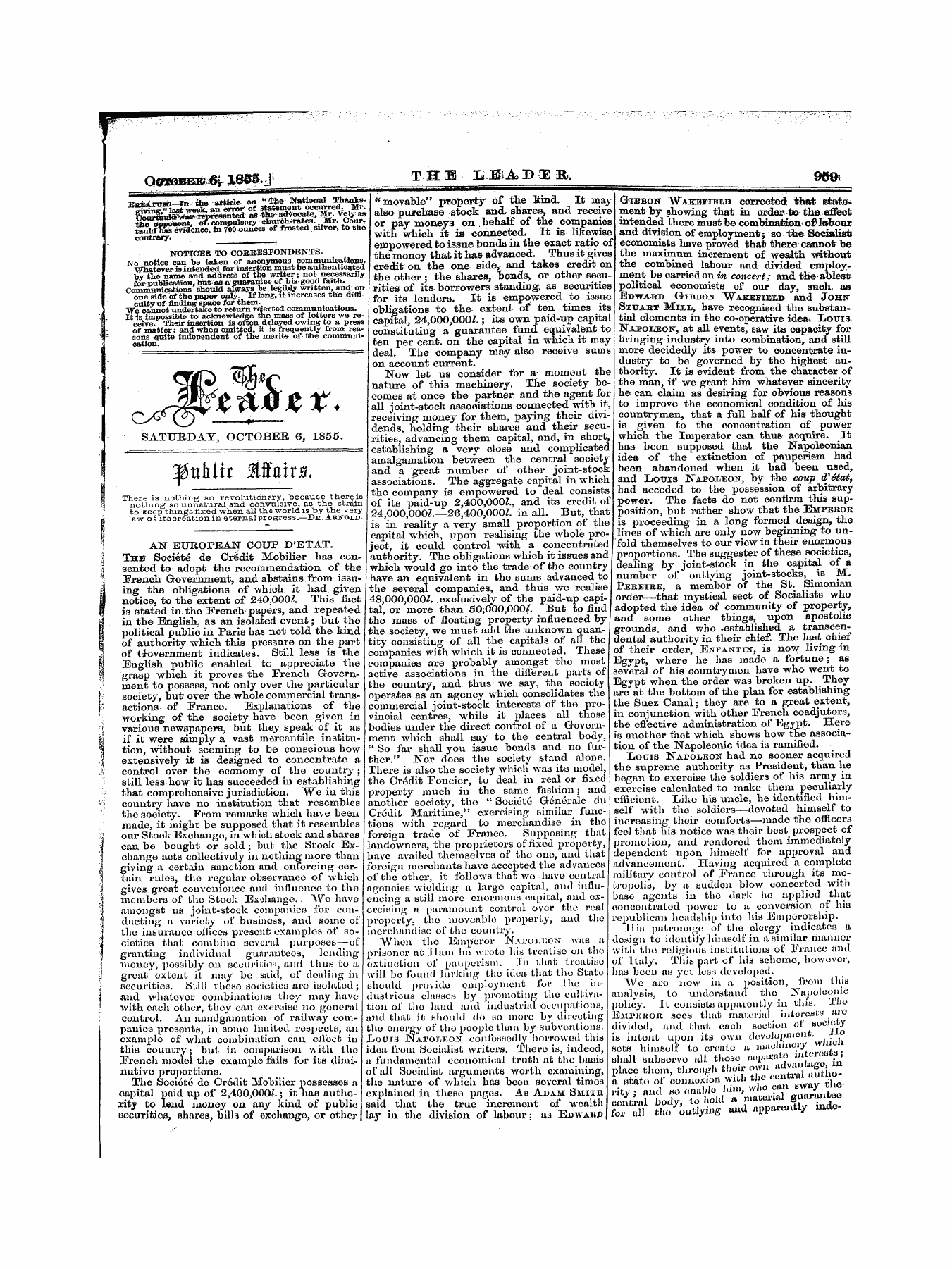 Leader (1850-1860): jS F Y, 1st edition - Untitled Article