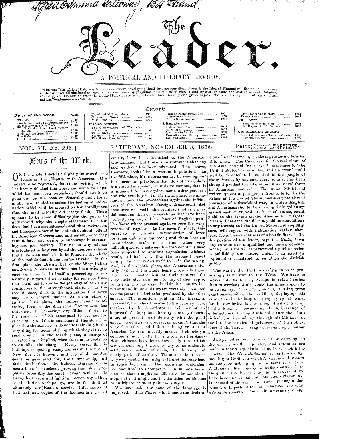 Leader (1850-1860): jS F Y, 1st edition - Mtm Nf W)T Wnk.