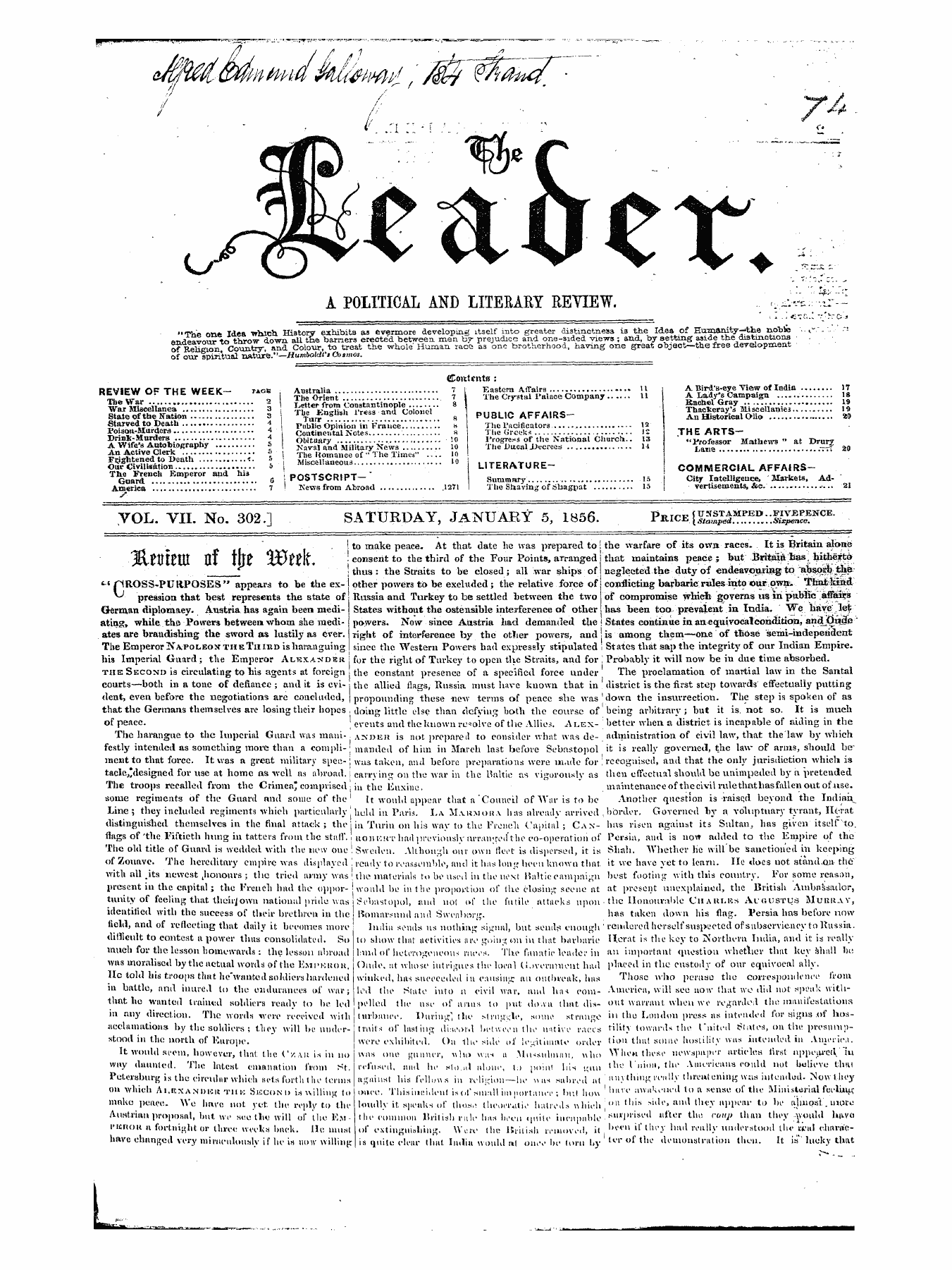 Leader (1850-1860): jS F Y, 1st edition: 1