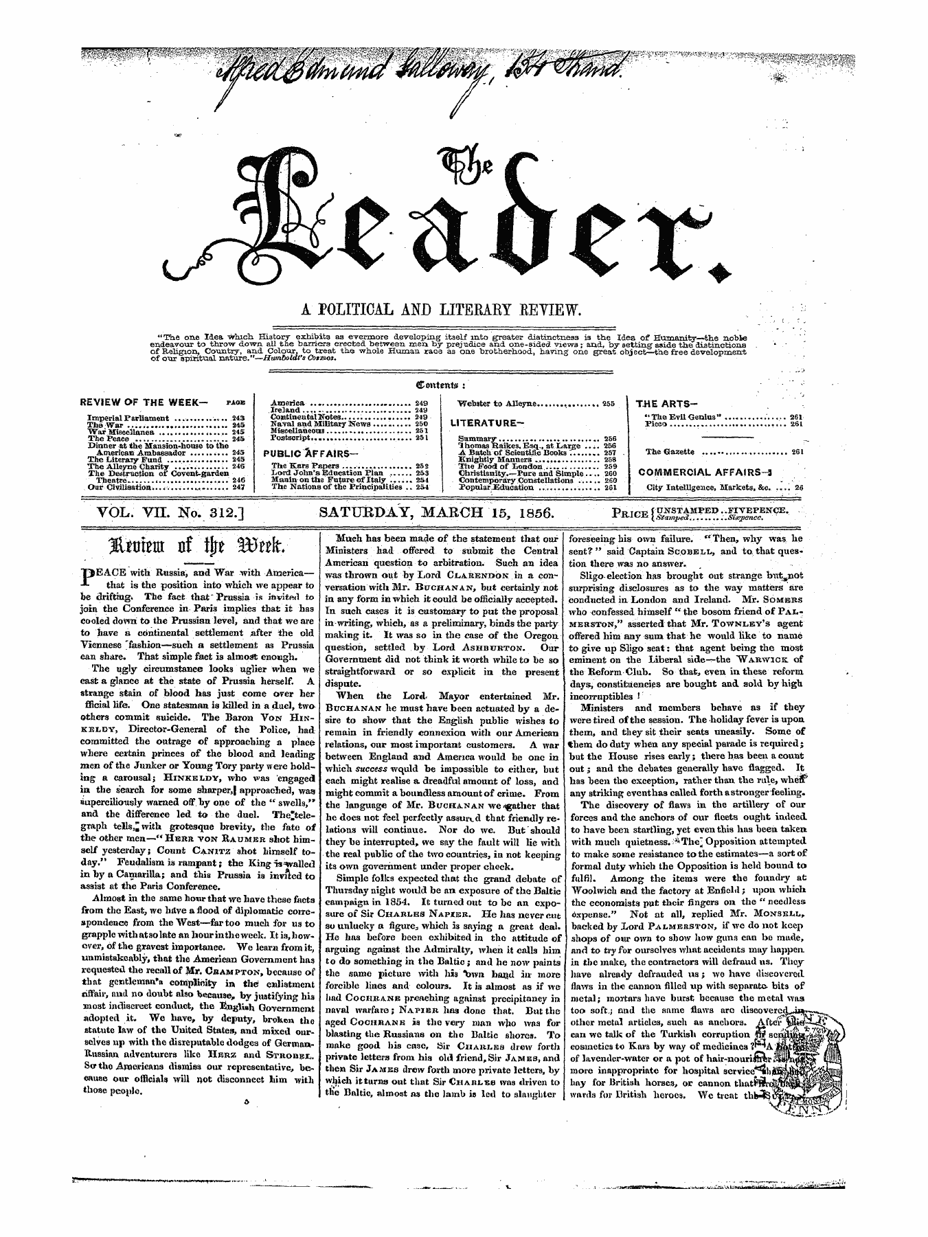 Leader (1850-1860): jS F Y, 1st edition: 1