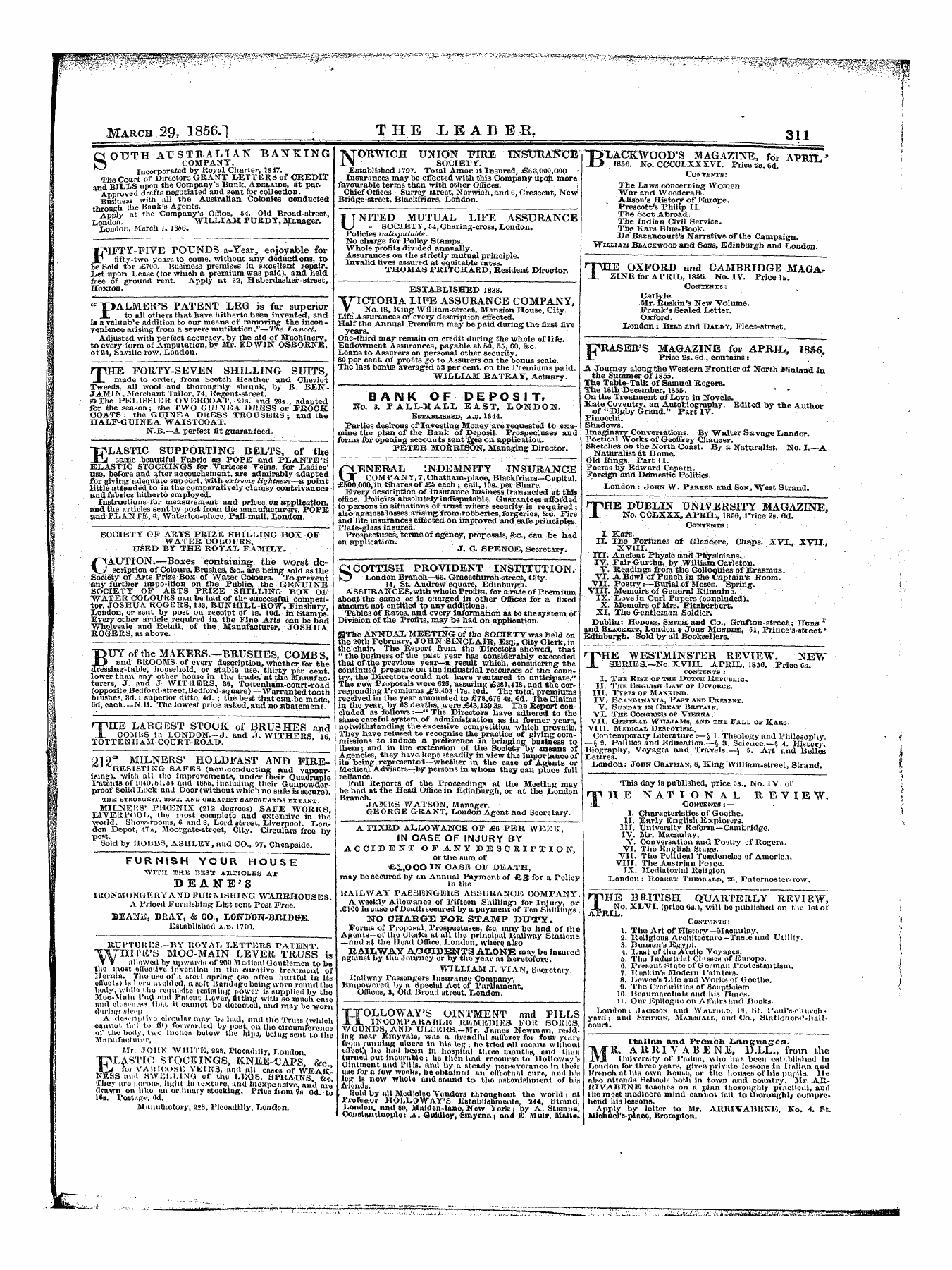 Leader (1850-1860): jS F Y, 1st edition - Untitled Ad