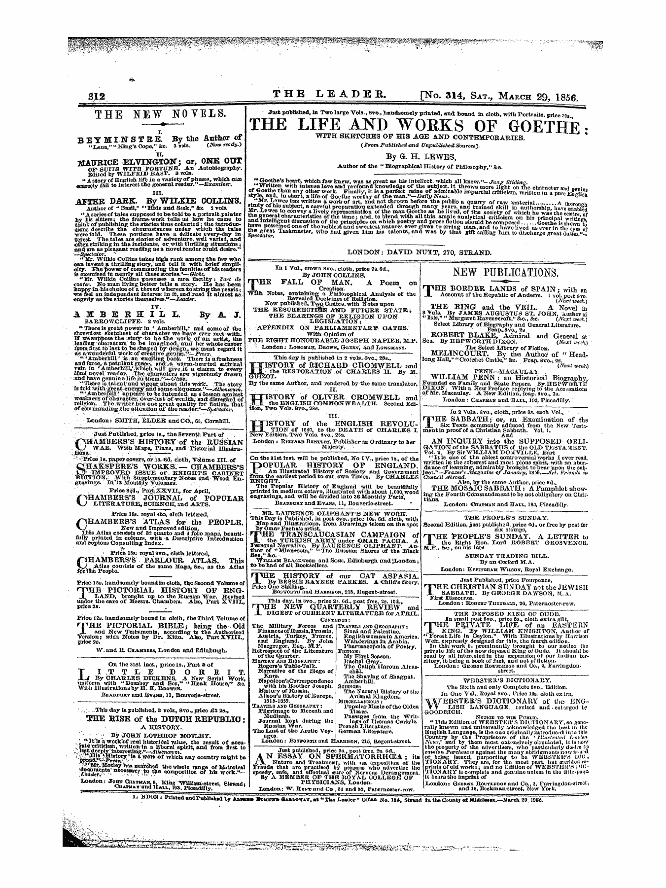 Leader (1850-1860): jS F Y, 1st edition - Untitled Ad