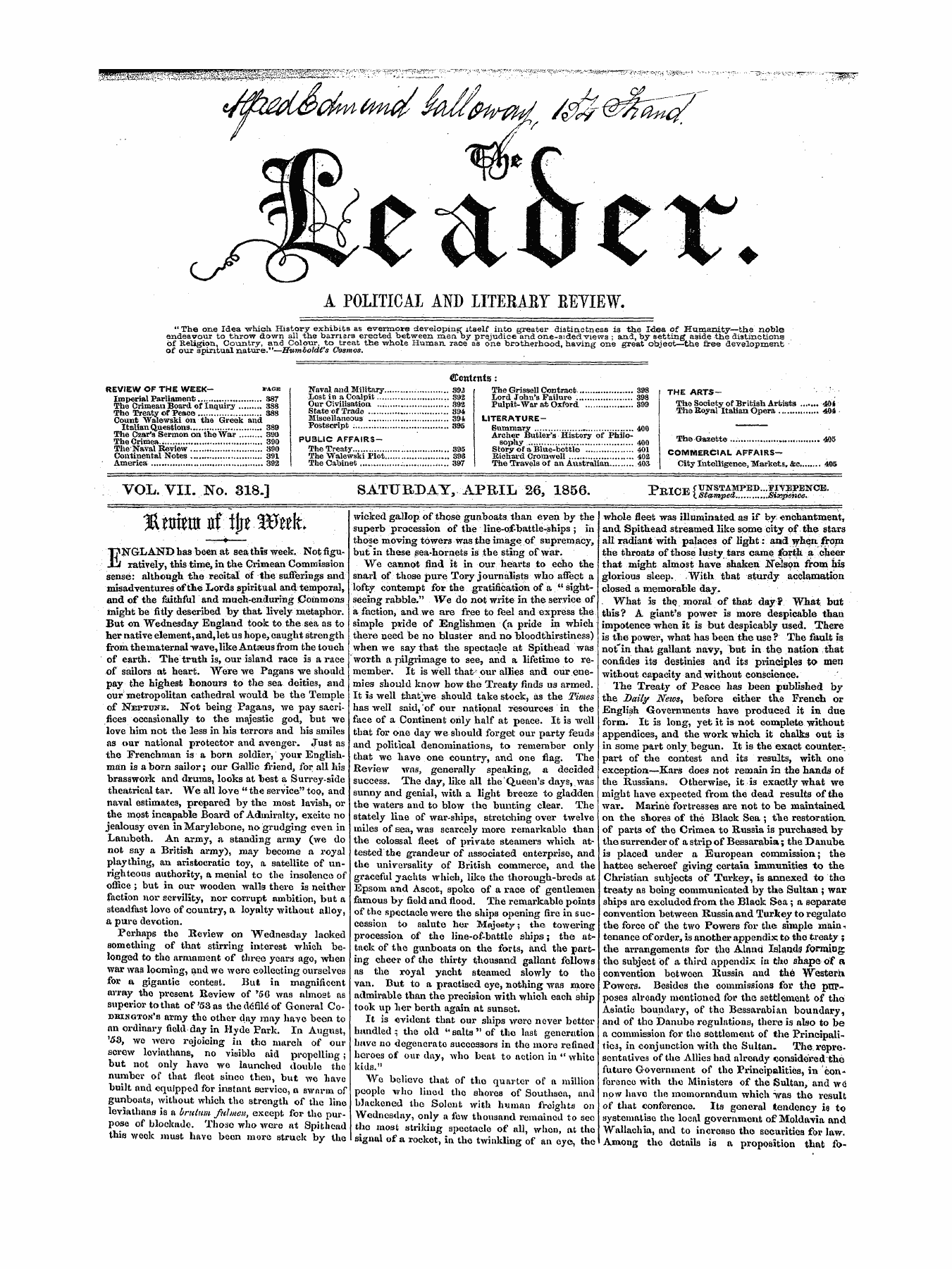 Leader (1850-1860): jS F Y, 1st edition: 1