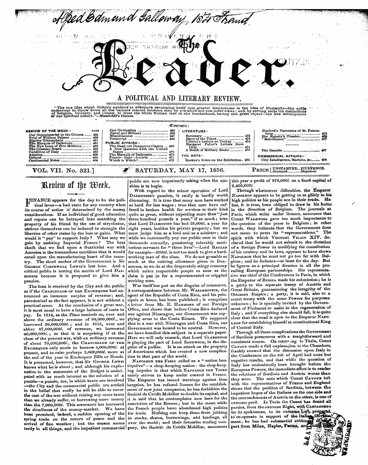 Leader (1850-1860): jS F Y, 1st edition - ¦-•' ¦ ¦ ¦- •¦ 0 I . • ¦ • ¦ .-/?/ ' • -?':&Gt;. ¦" .:¦ ¦ • " ¦ '" ? " ?'F {¦ '¥?¦; Zj:\F ' - ' ¦ ¦ ' ' ¦ H T ': " ' ' ¦¦ - - ^ F Vsr^' ^* ' V%^ "^^ ^^ -*M *V+-A Political And Literary Review,