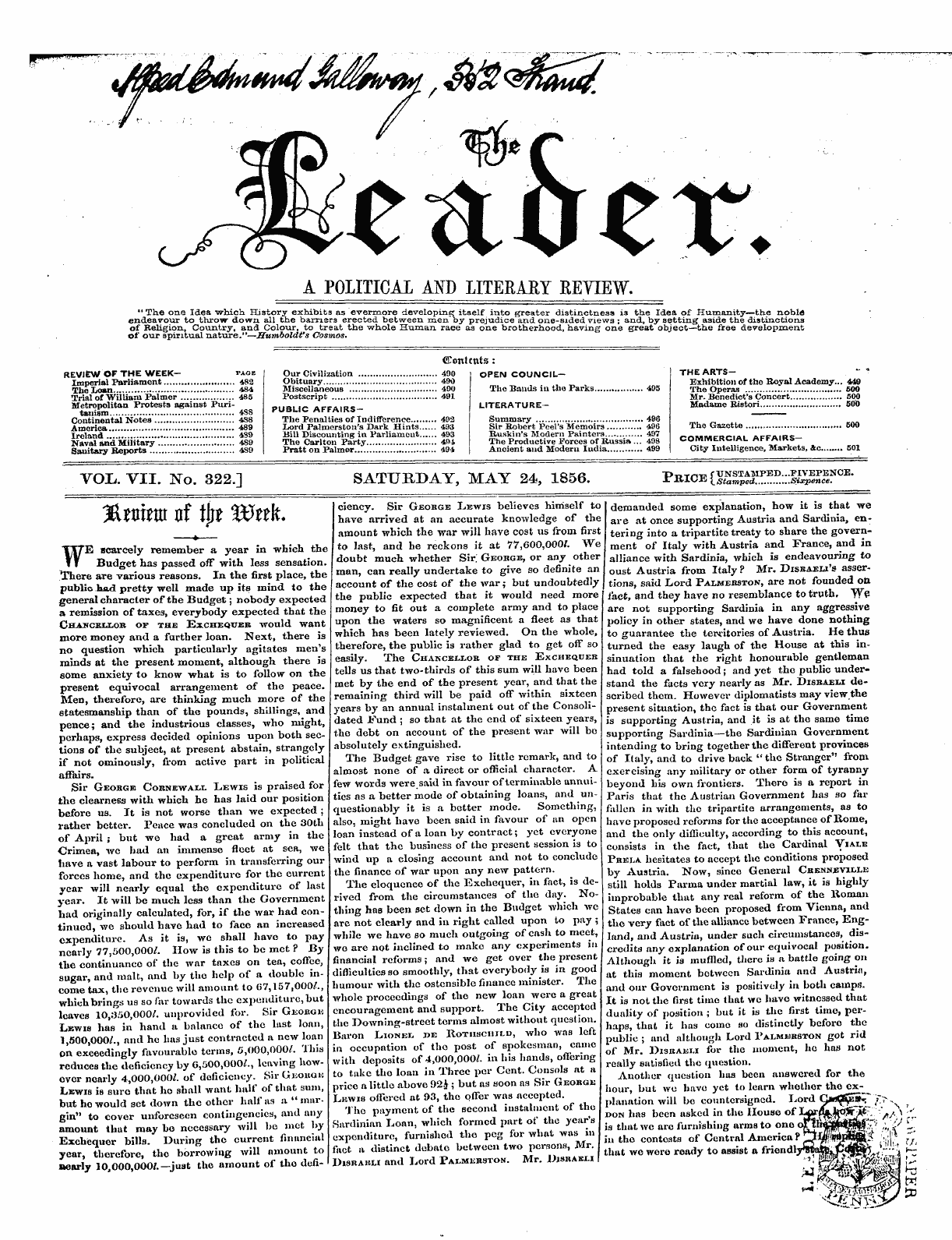 Leader (1850-1860): jS F Y, 1st edition - Untitled Picture