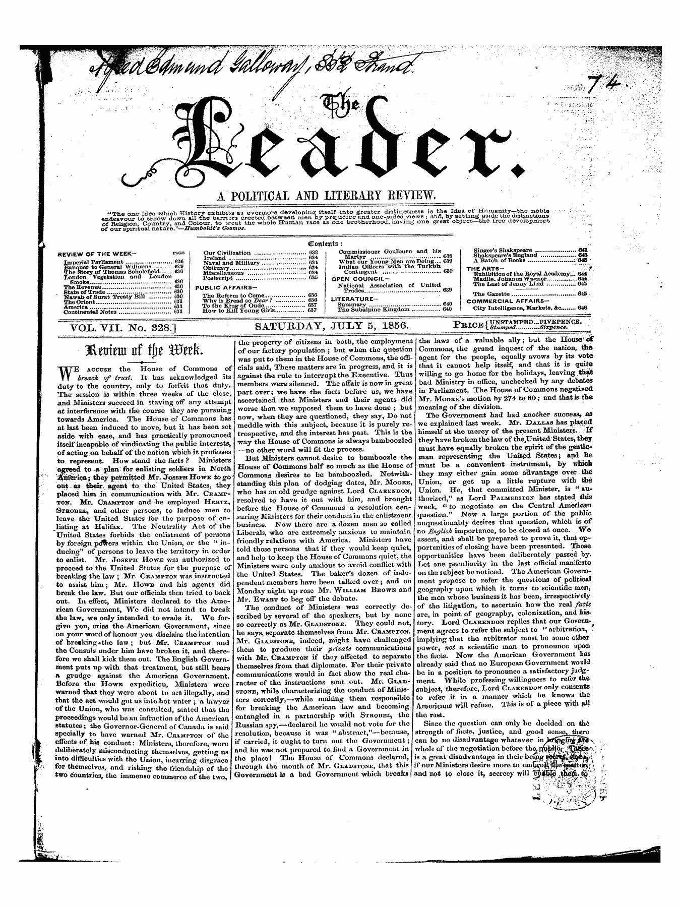 Leader (1850-1860): jS F Y, 1st edition - Untitled Article