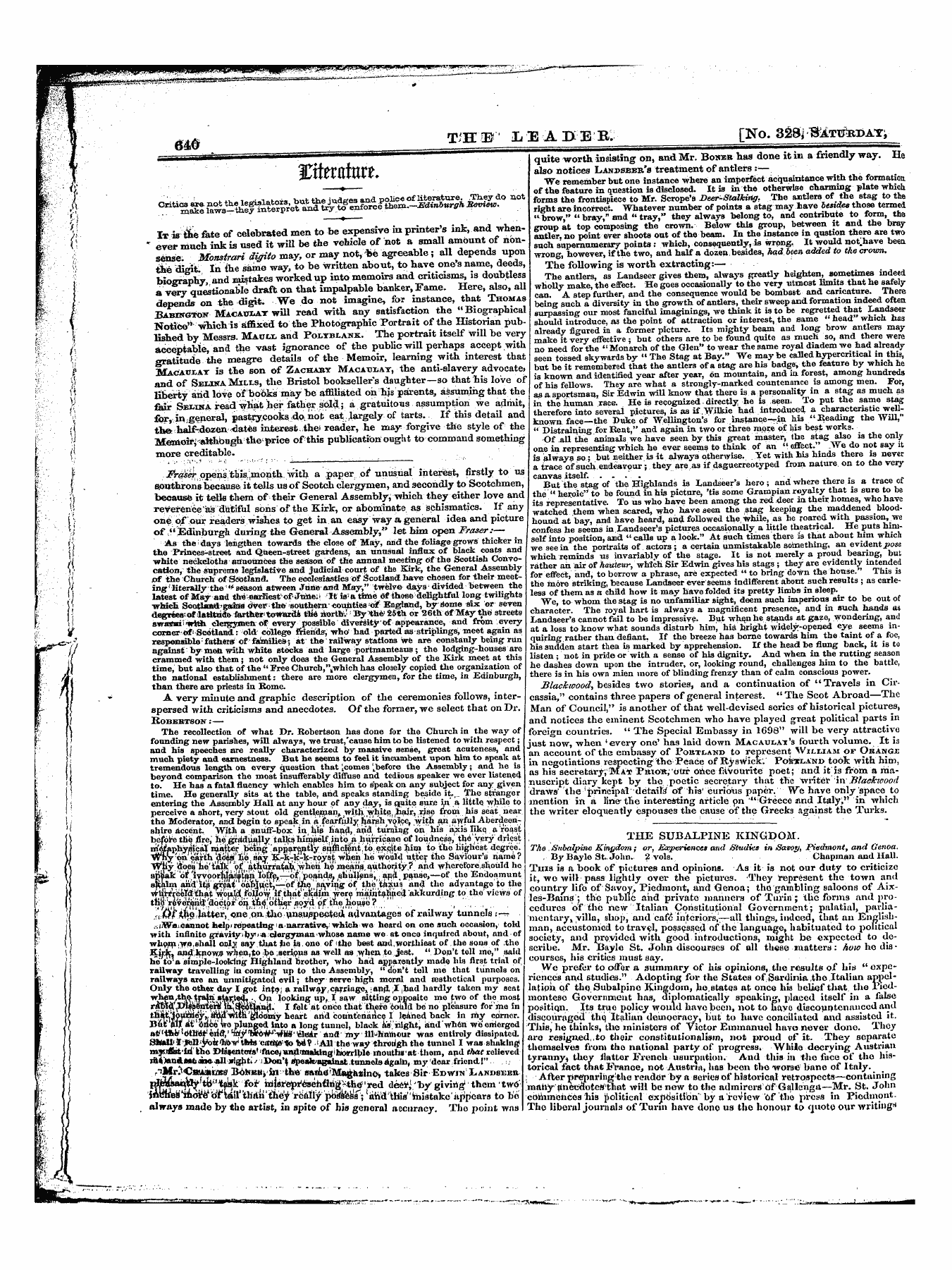 Leader (1850-1860): jS F Y, 1st edition - Untitled Article