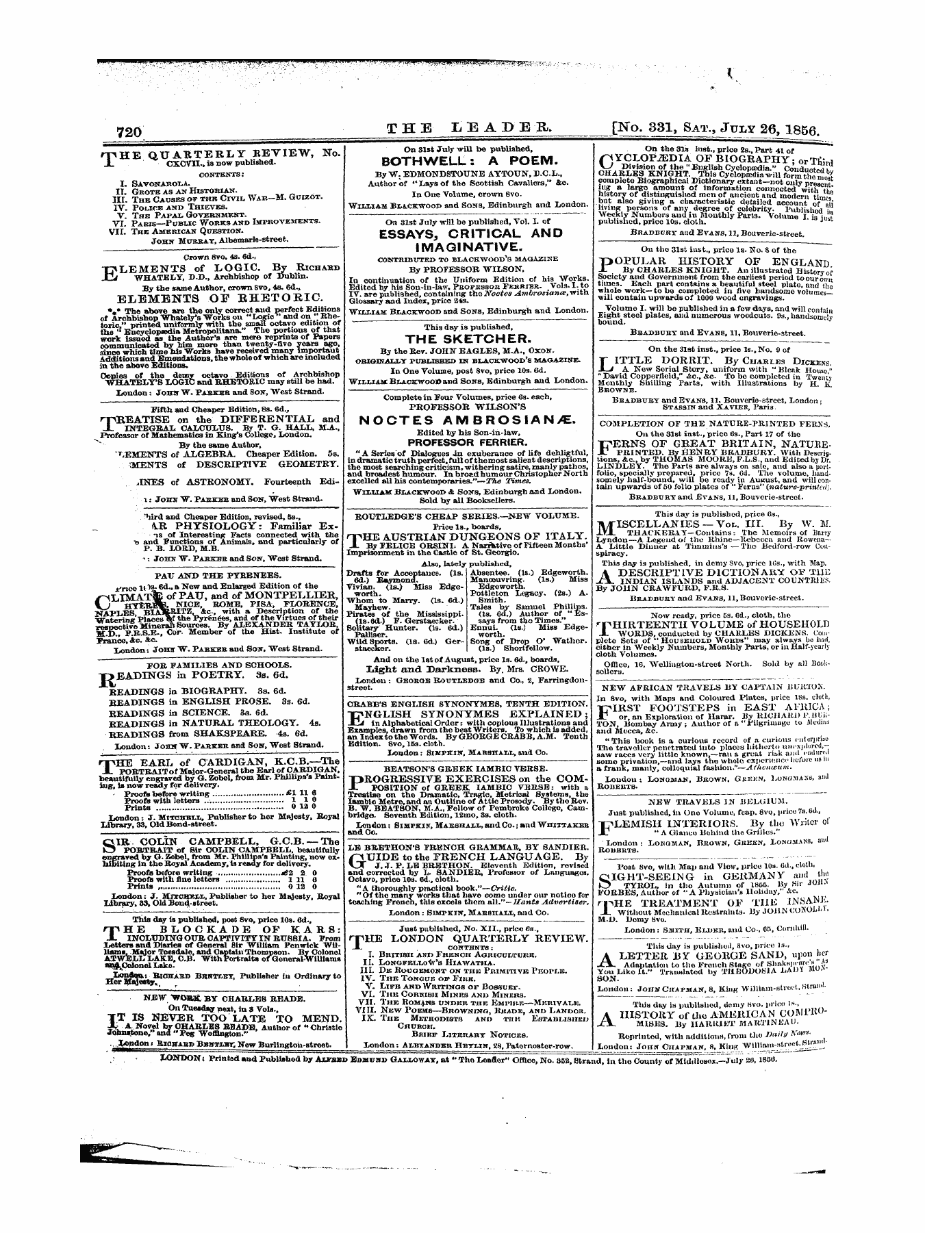 Leader (1850-1860): jS F Y, 1st edition - Untitled Ad