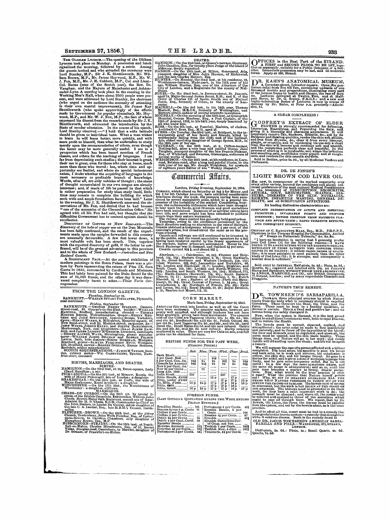 Leader (1850-1860): jS F Y, 1st edition - Off Ices In The Best Part Of The Strand. A First And Second Floor- To Be Let, Together Separatelysuitable For Public Soli