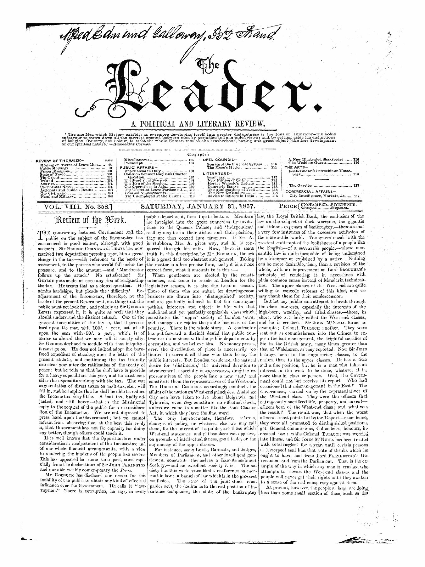 Leader (1850-1860): jS F Y, 1st edition - Untitled Article