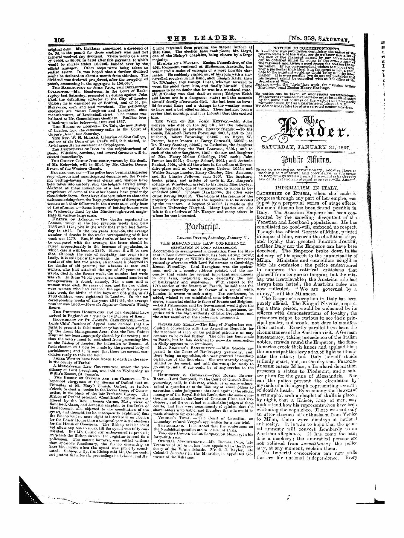 Leader (1850-1860): jS F Y, 1st edition - Untitled Article