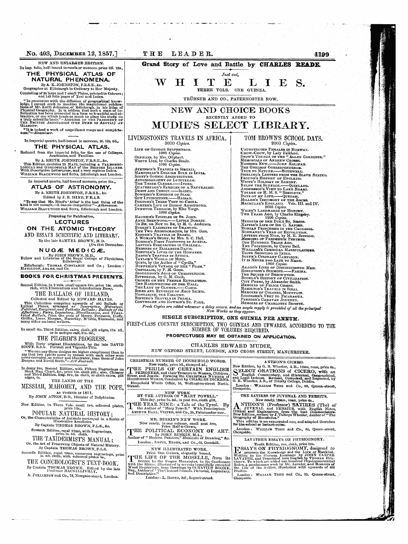 Leader (1850-1860): jS F Y, 1st edition - Untitled Ad