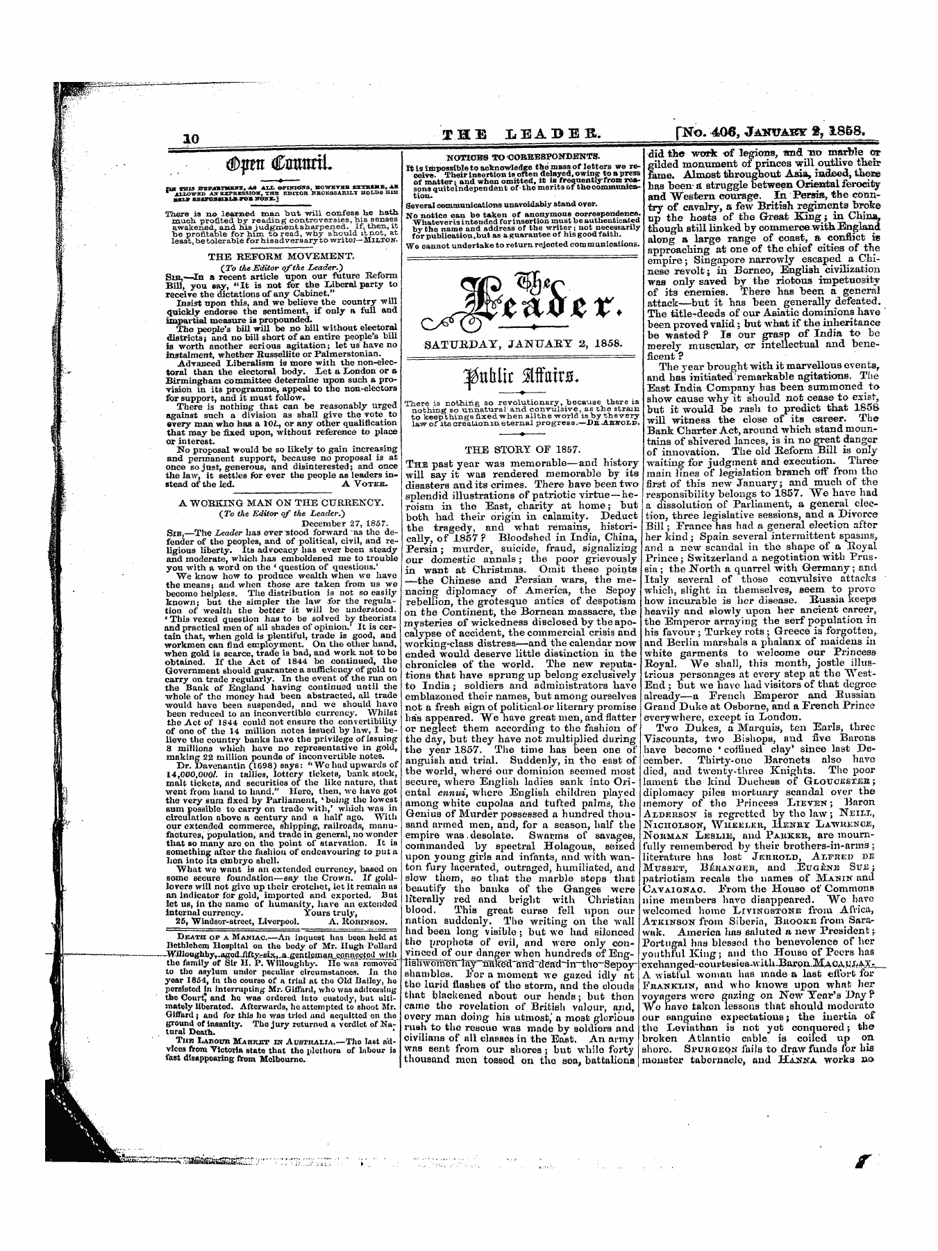 Leader (1850-1860): jS F Y, 1st edition - Untitled Article