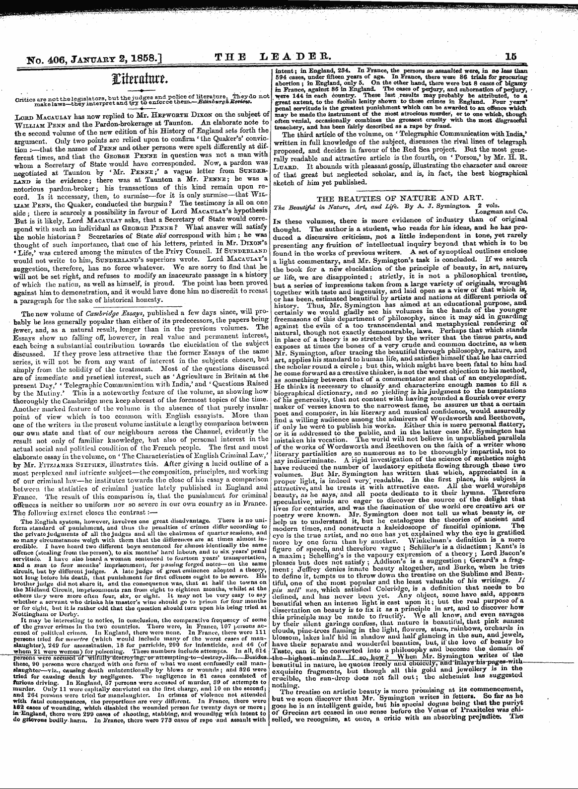 Leader (1850-1860): jS F Y, 1st edition - Untitled Article