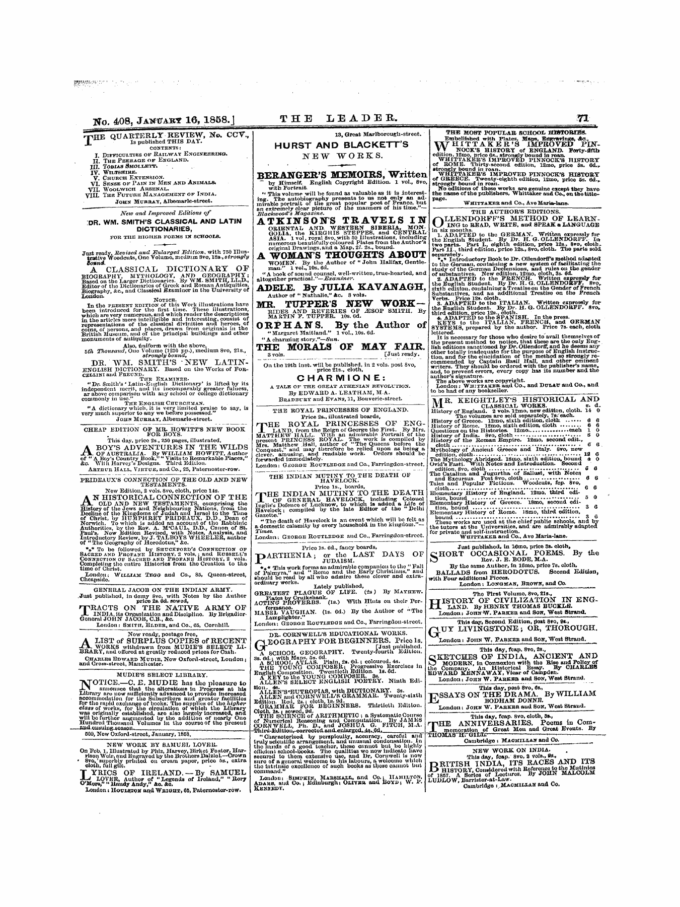 Leader (1850-1860): jS F Y, 1st edition - Untitled Ad