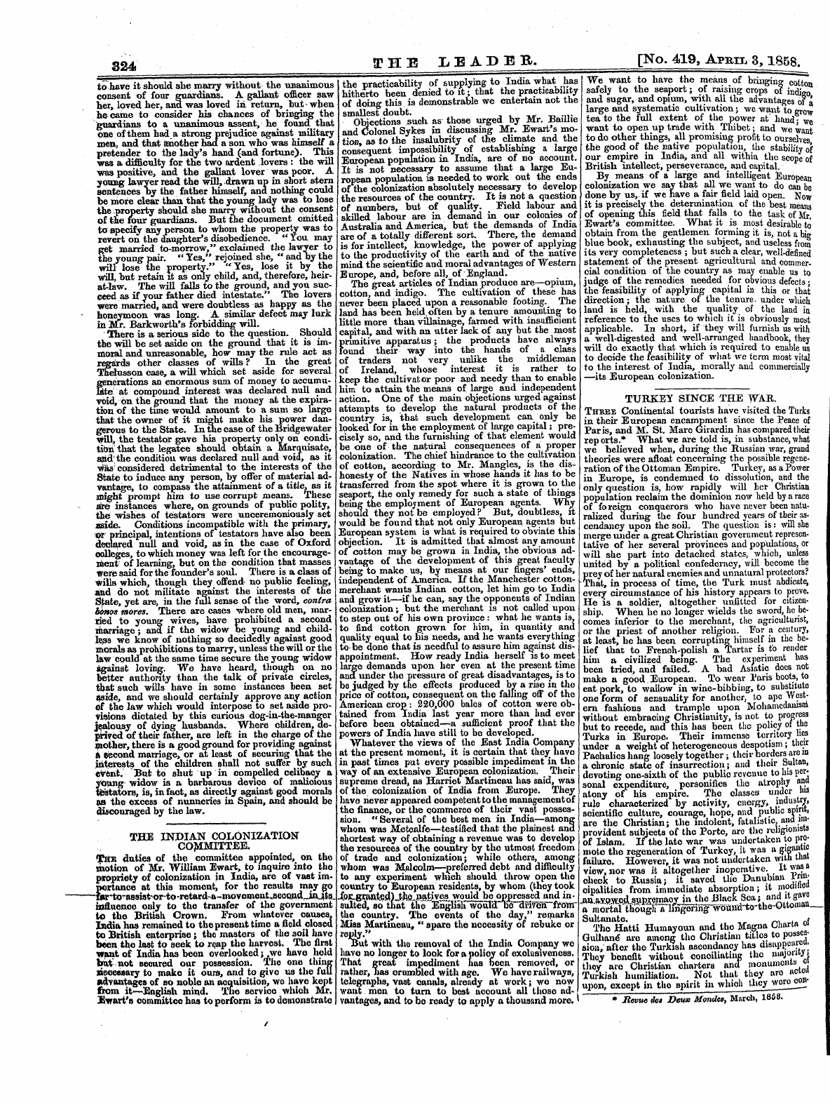 Leader (1850-1860): jS F Y, 1st edition - Untitled Article