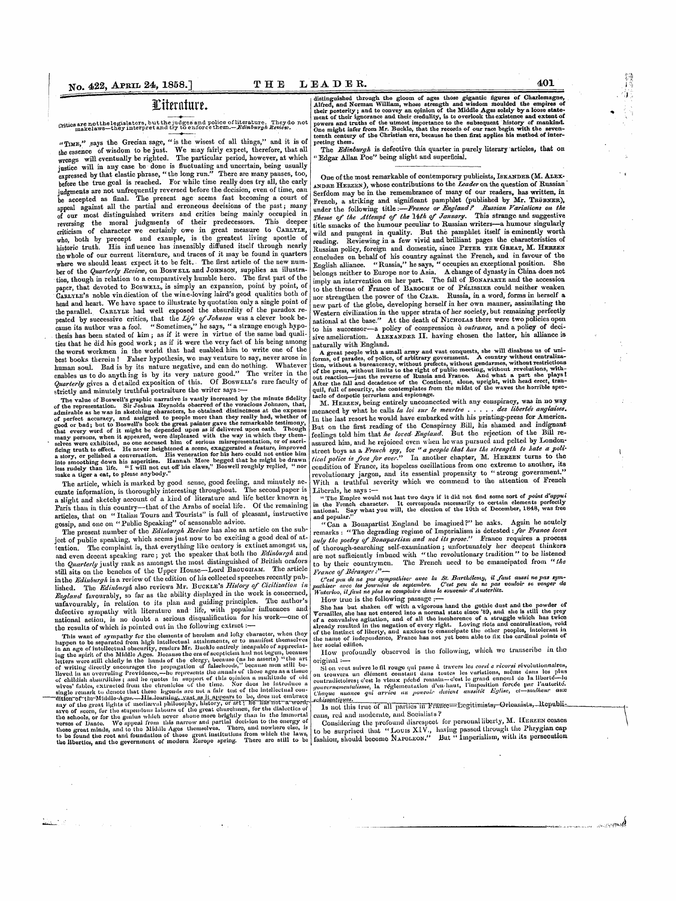 Leader (1850-1860): jS F Y, 1st edition - Untitled Article