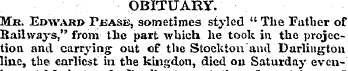 OBITUARY. Me. Edward FiSASE, sometimes s...