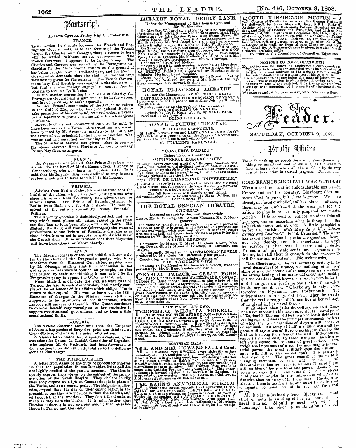 Leader (1850-1860): jS F Y, 1st edition - Untitled Article