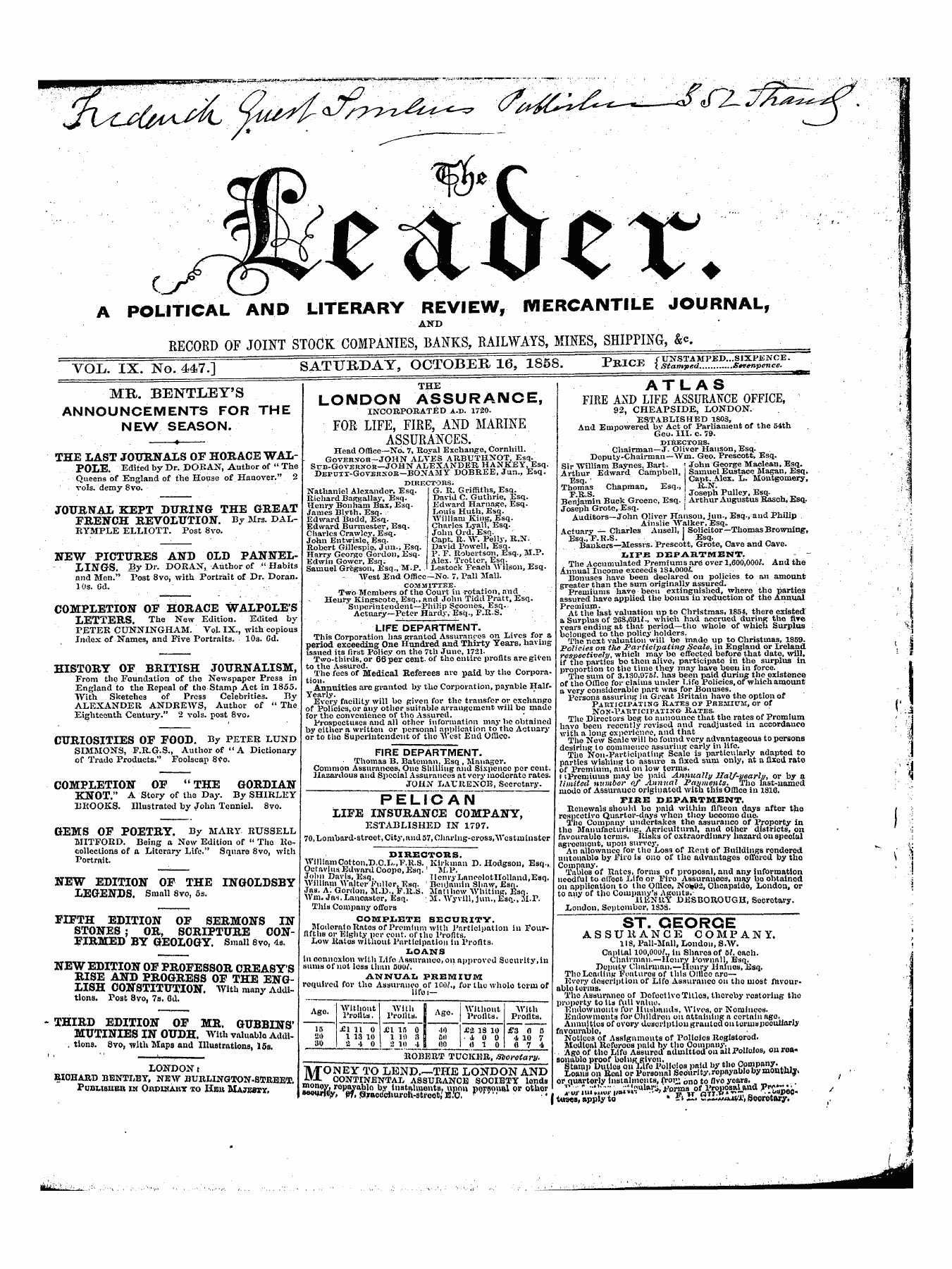 Leader (1850-1860): jS F Y, 1st edition: 1