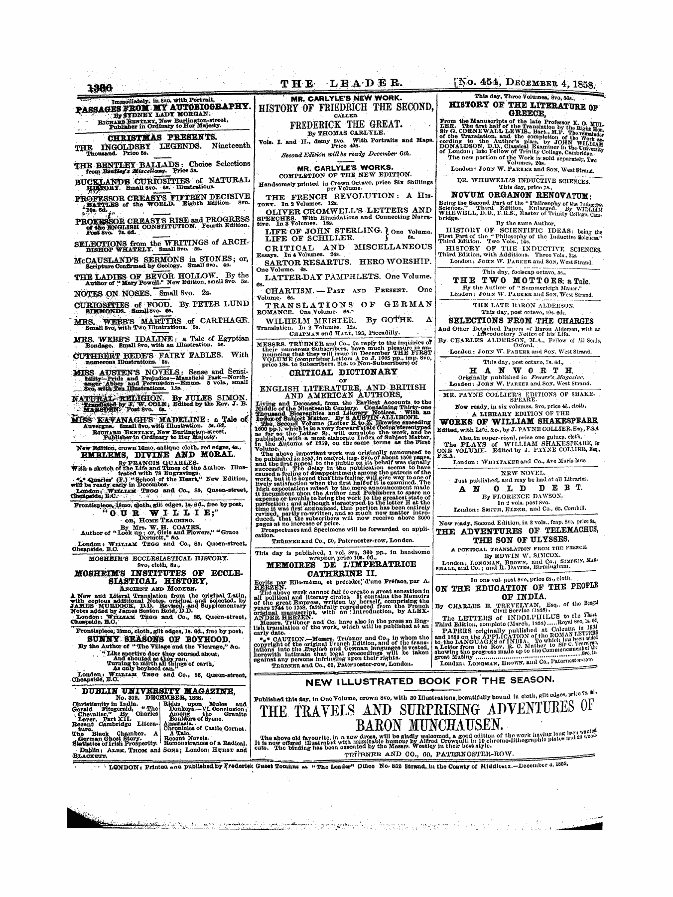 Leader (1850-1860): jS F Y, 1st edition - Untitled Ad