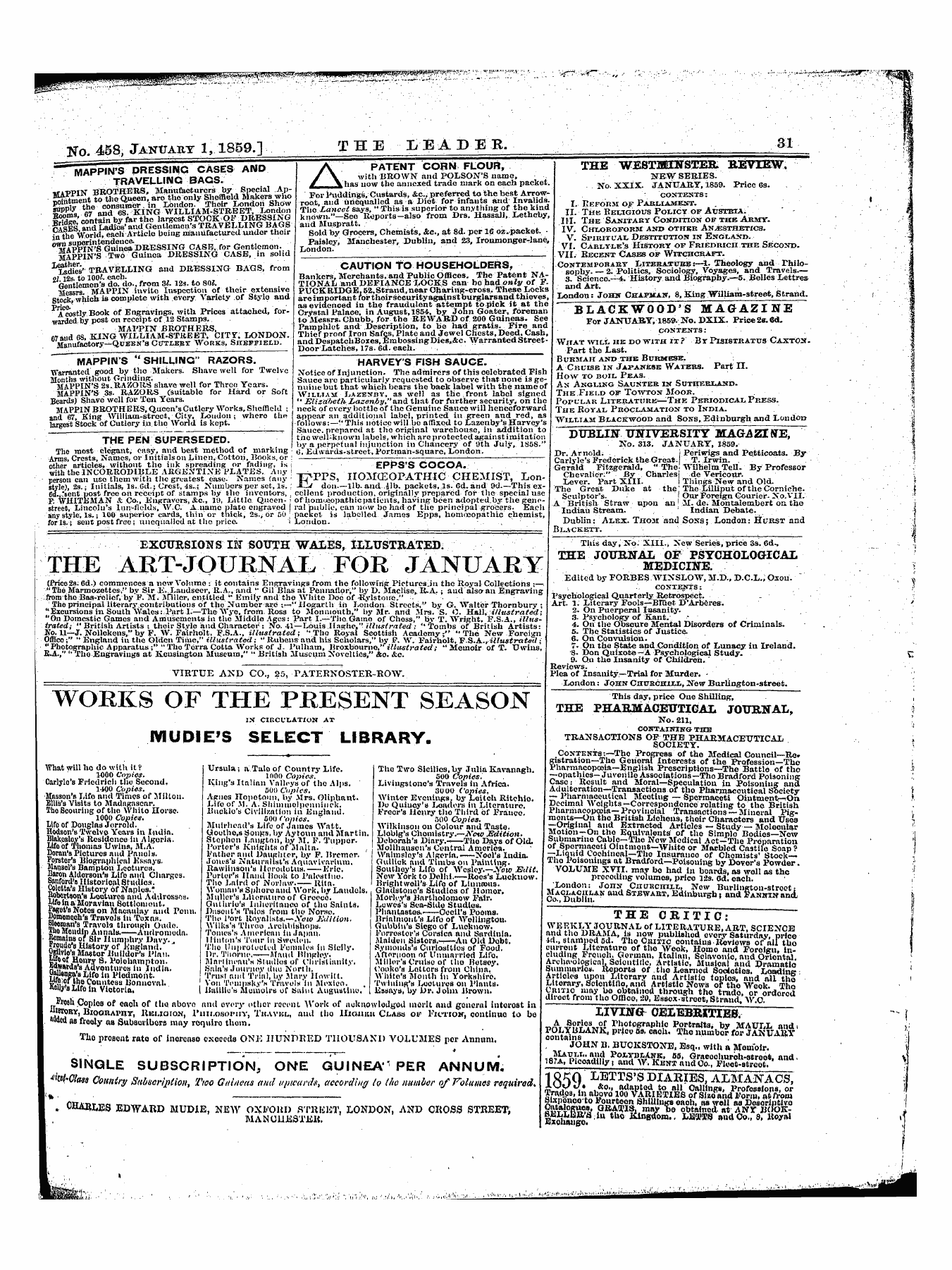 Leader (1850-1860): jS F Y, 1st edition - Untitled Ad