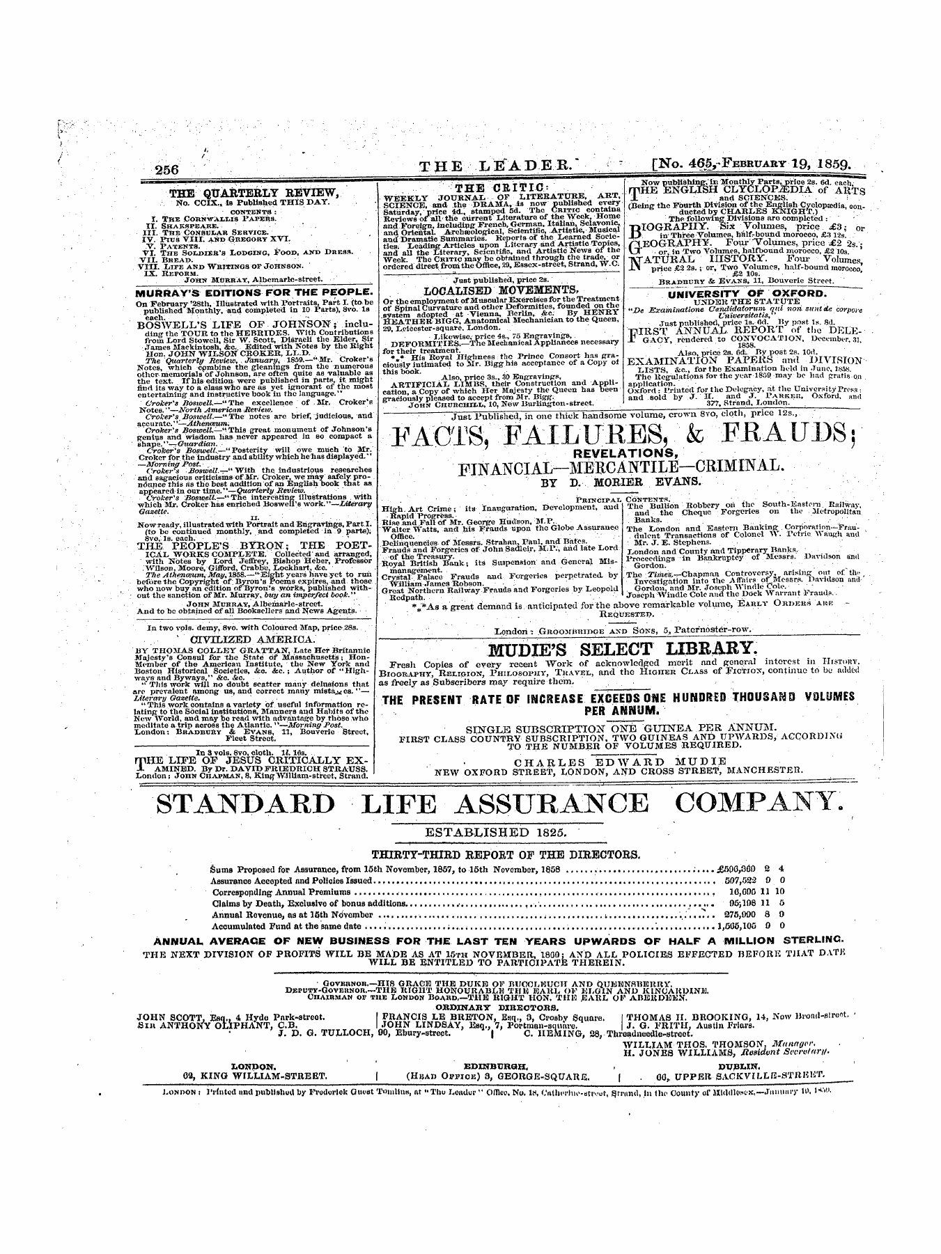 Leader (1850-1860): jS F Y, 1st edition - Untitled Ad