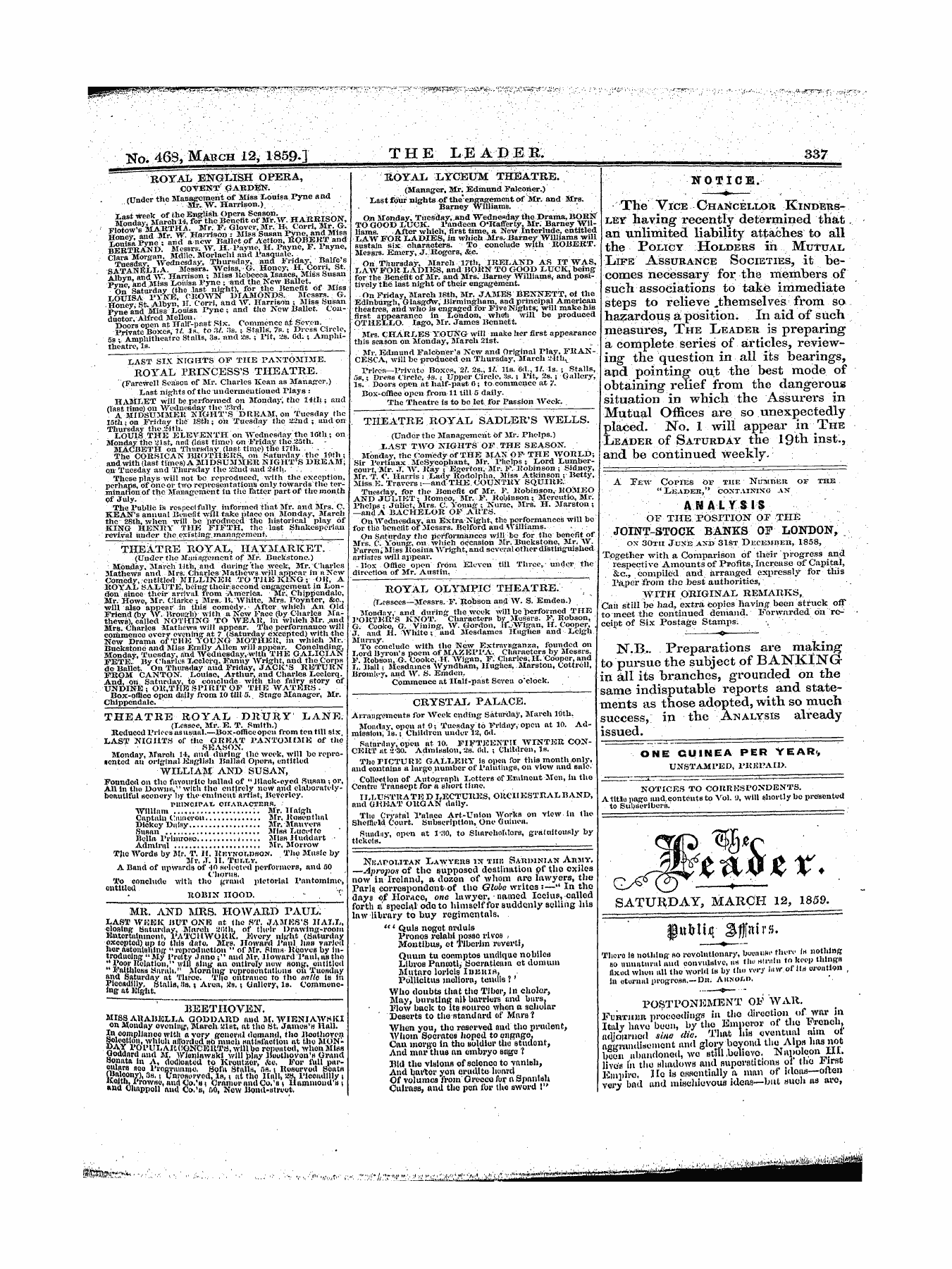 Leader (1850-1860): jS F Y, 1st edition - Untitled Ad