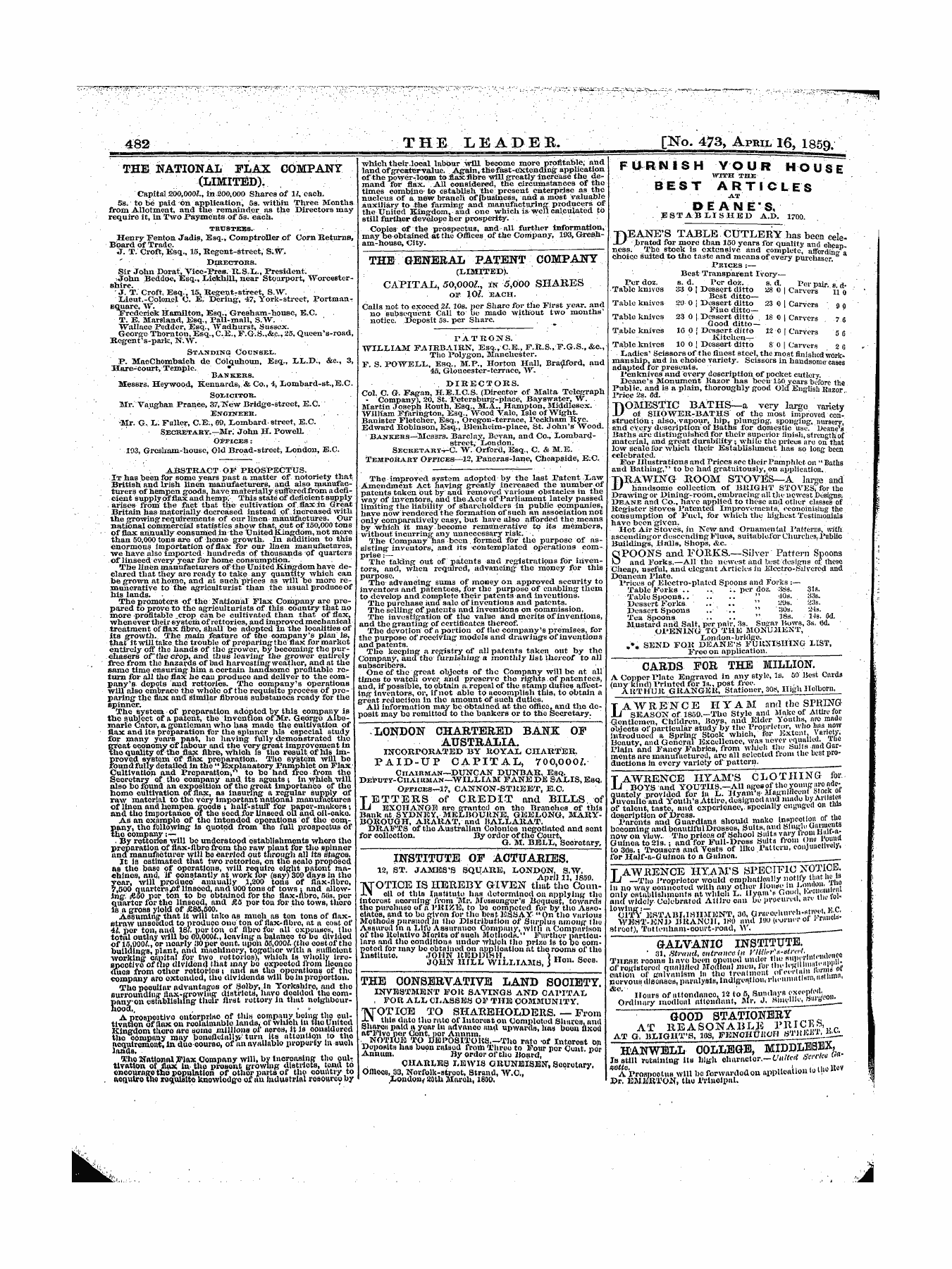 Leader (1850-1860): jS F Y, 1st edition - Untitled Ad