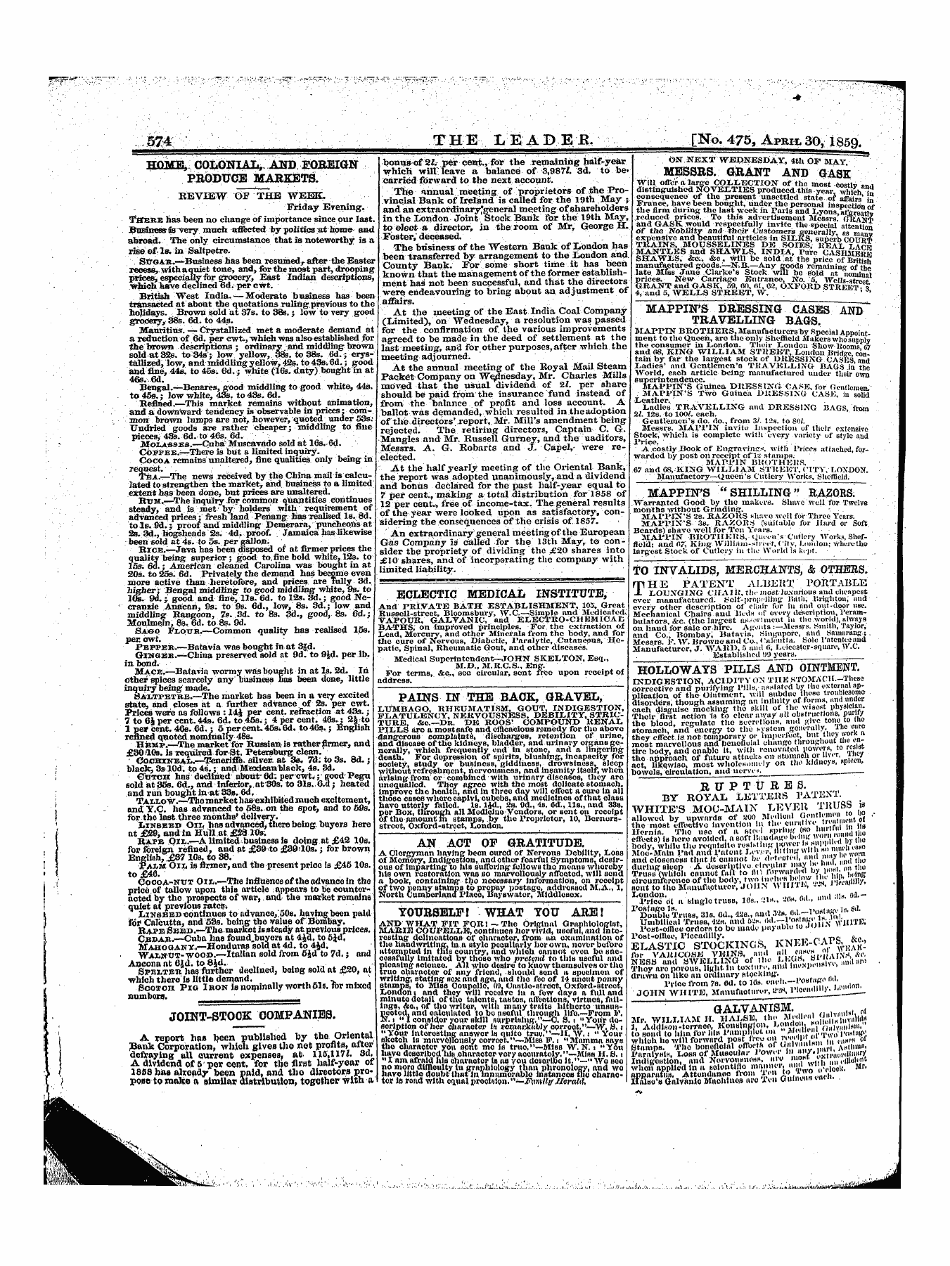 Leader (1850-1860): jS F Y, 1st edition - Untitled Ad