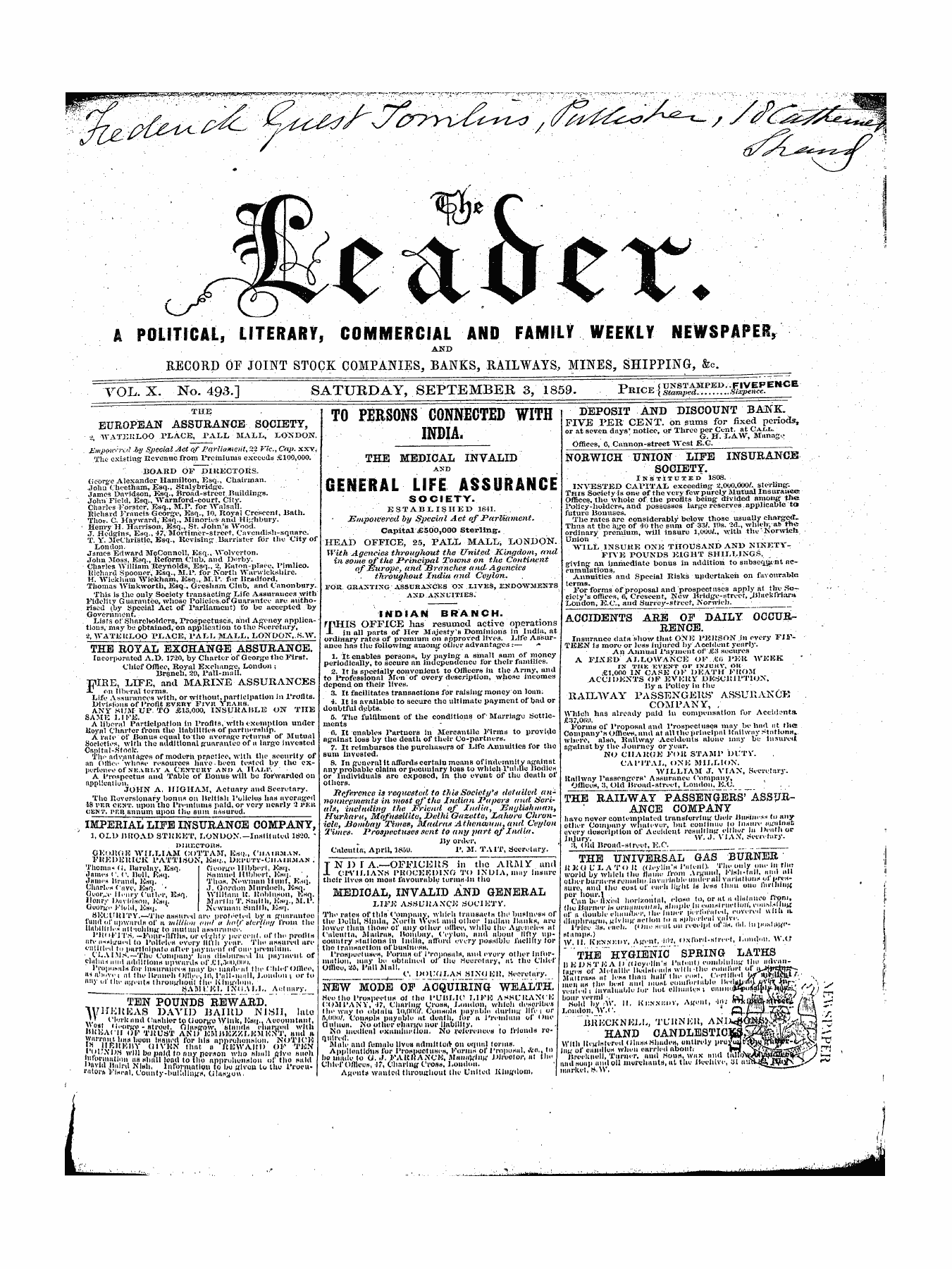 Leader (1850-1860): jS F Y, 1st edition - Untitled Article