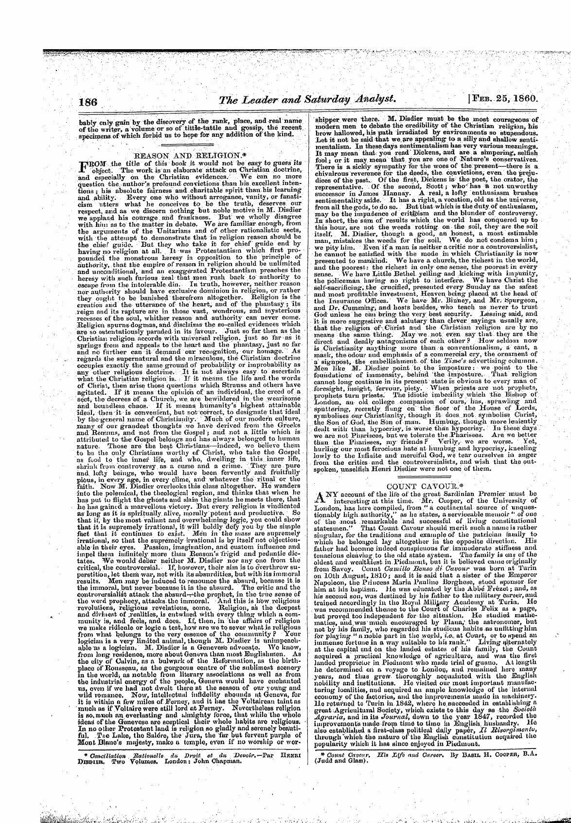 Leader (1850-1860): jS F Y, 1st edition - Reason And Religion*