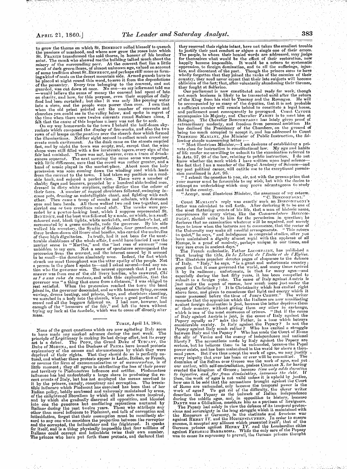 Leader (1850-1860): jS F Y, 1st edition - Untitled Article