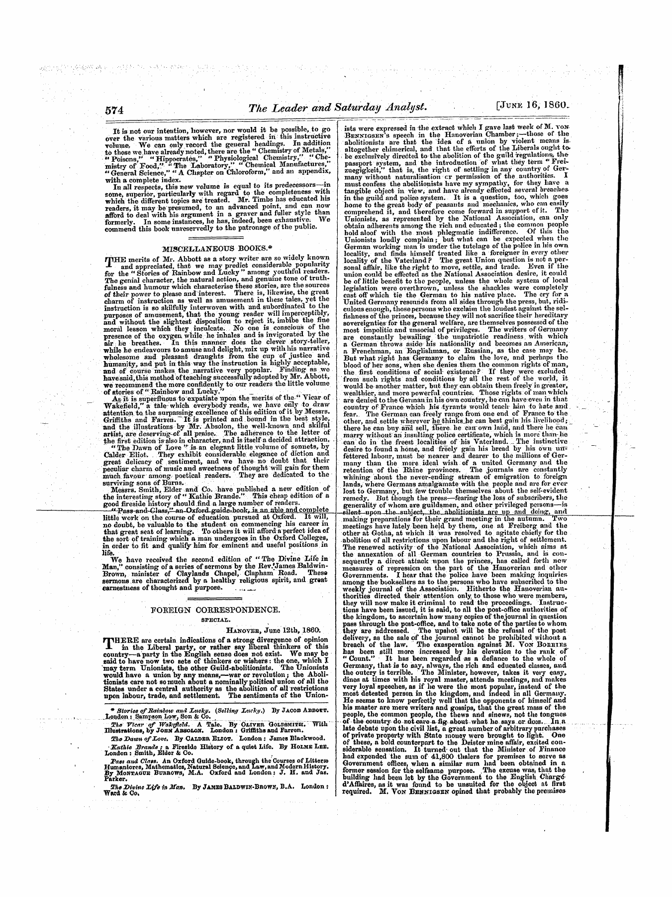 Leader (1850-1860): jS F Y, 1st edition - Untitled Article