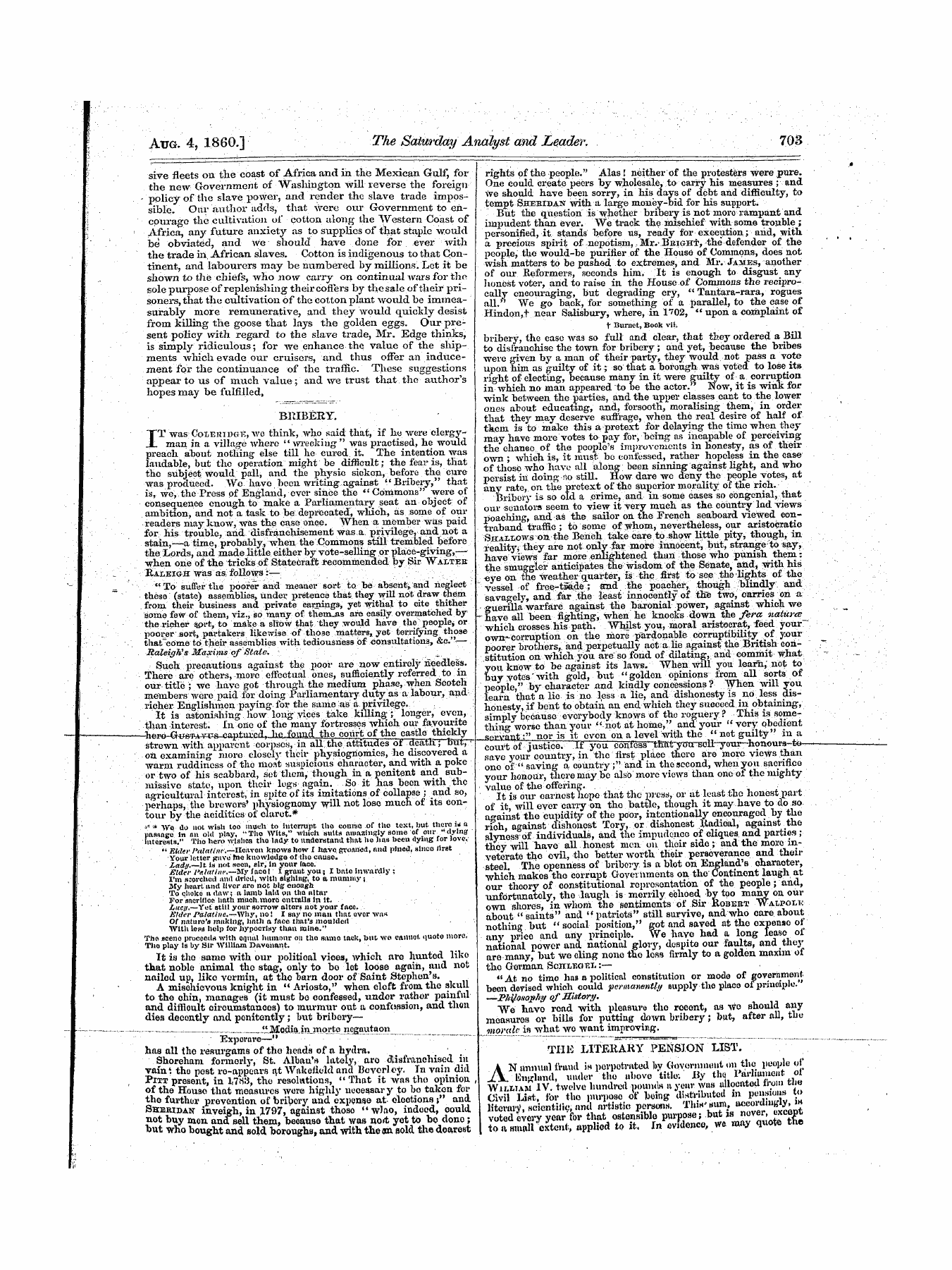 Leader (1850-1860): jS F Y, 1st edition - The Literary Pension List.