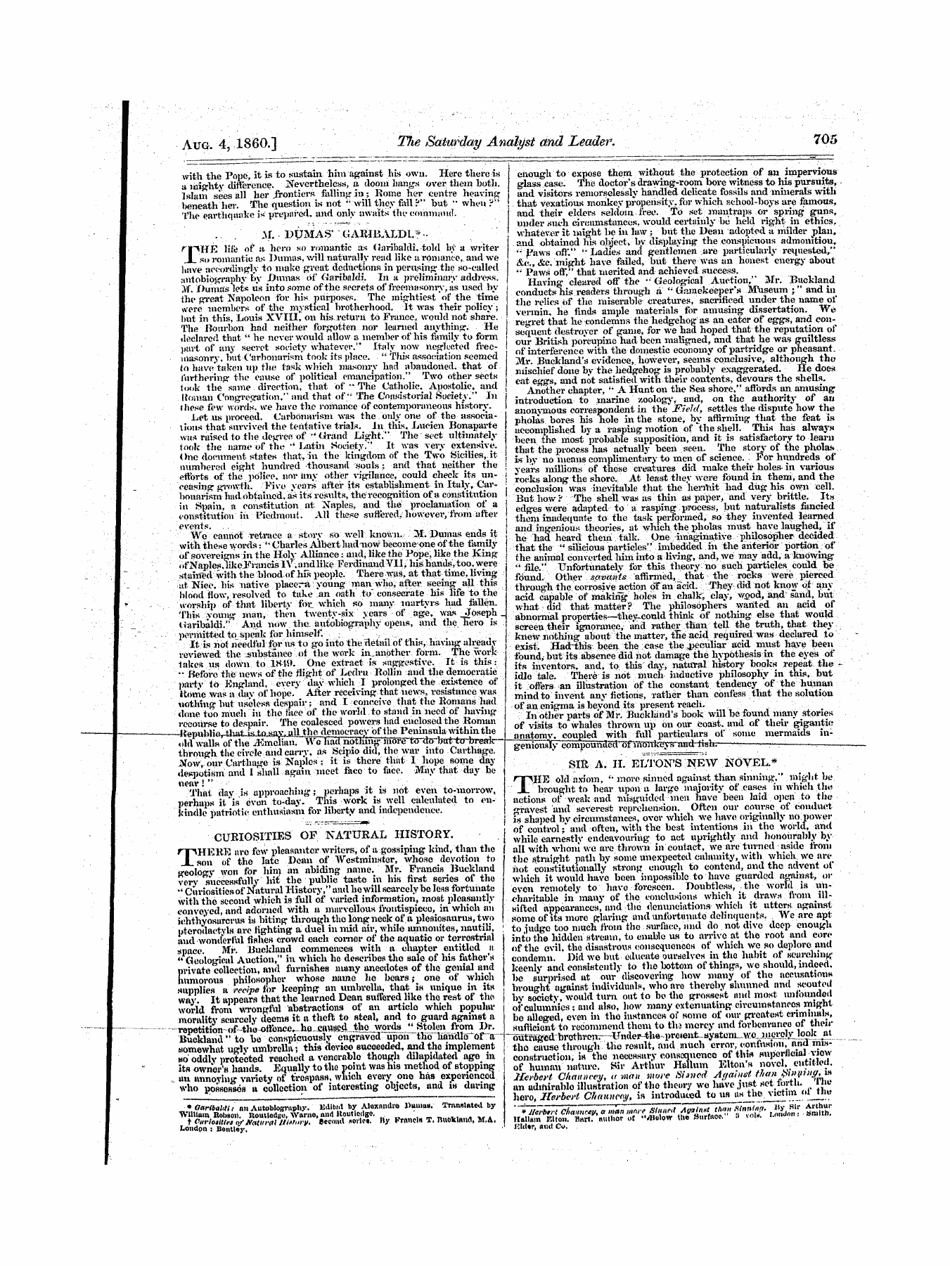 Leader (1850-1860): jS F Y, 1st edition - Curiosities Of Natural Iiistojry.