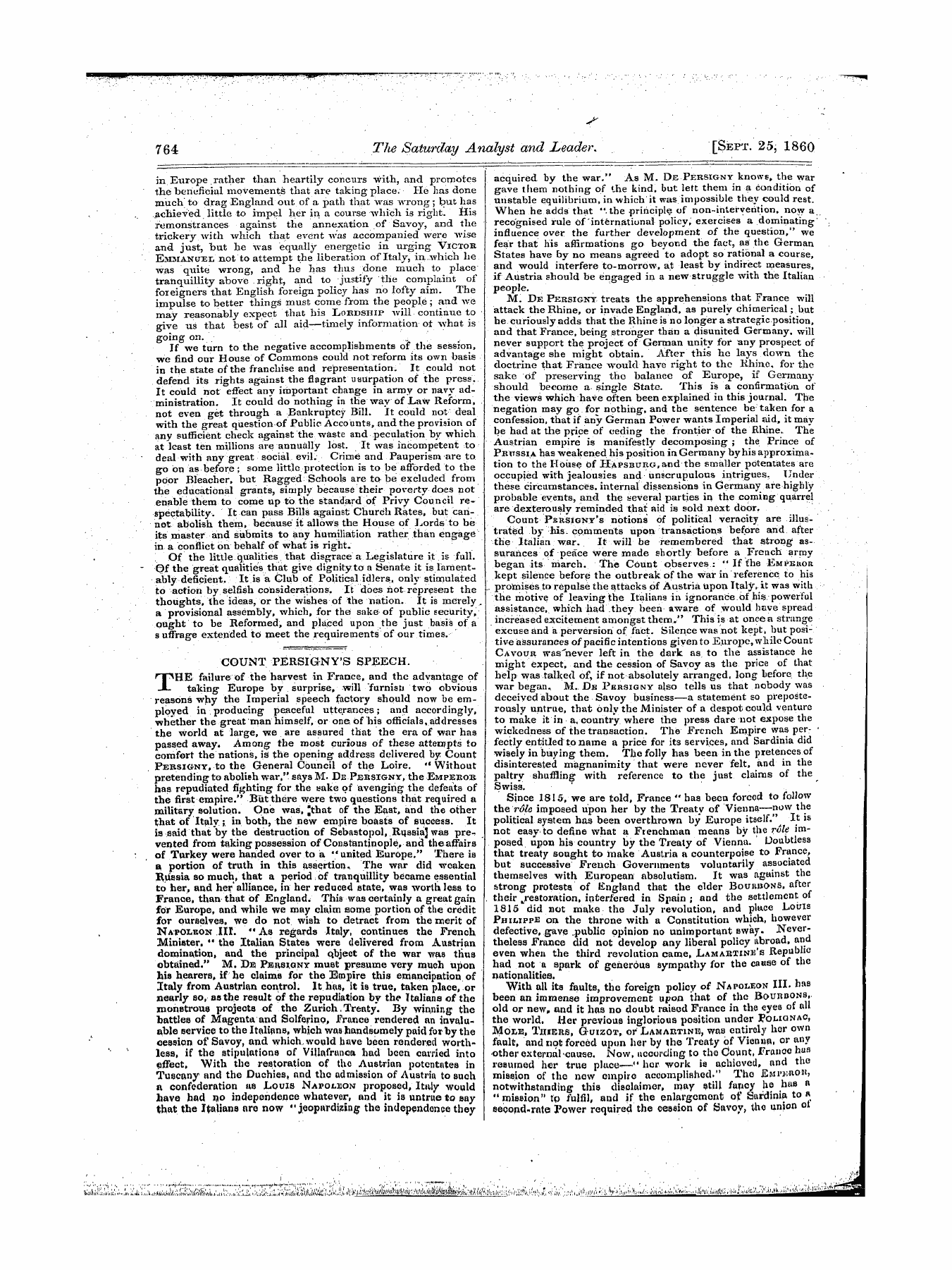 Leader (1850-1860): jS F Y, 1st edition - Count Persigtny's Speech.