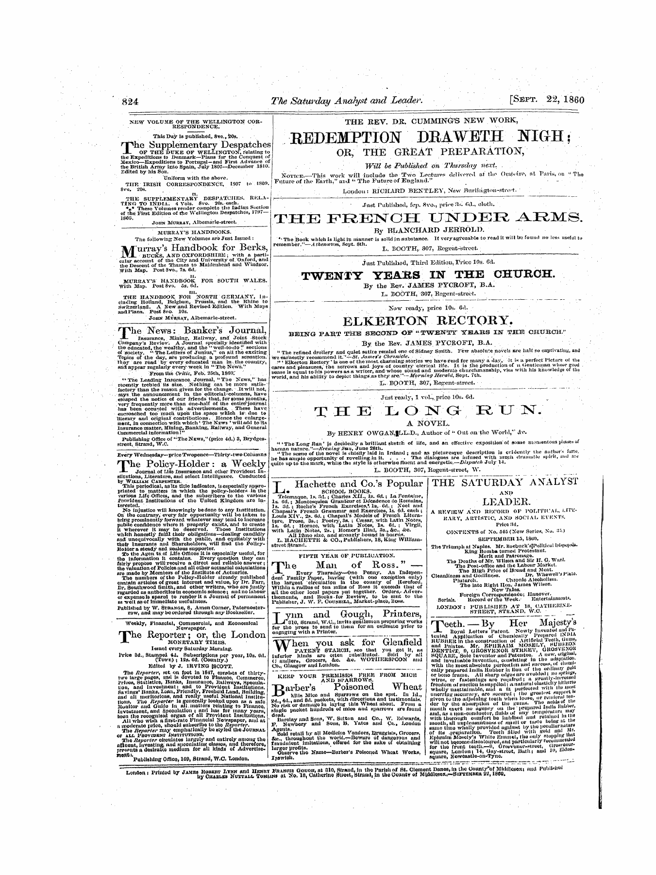 Leader (1850-1860): jS F Y, 1st edition - Untitled Ad