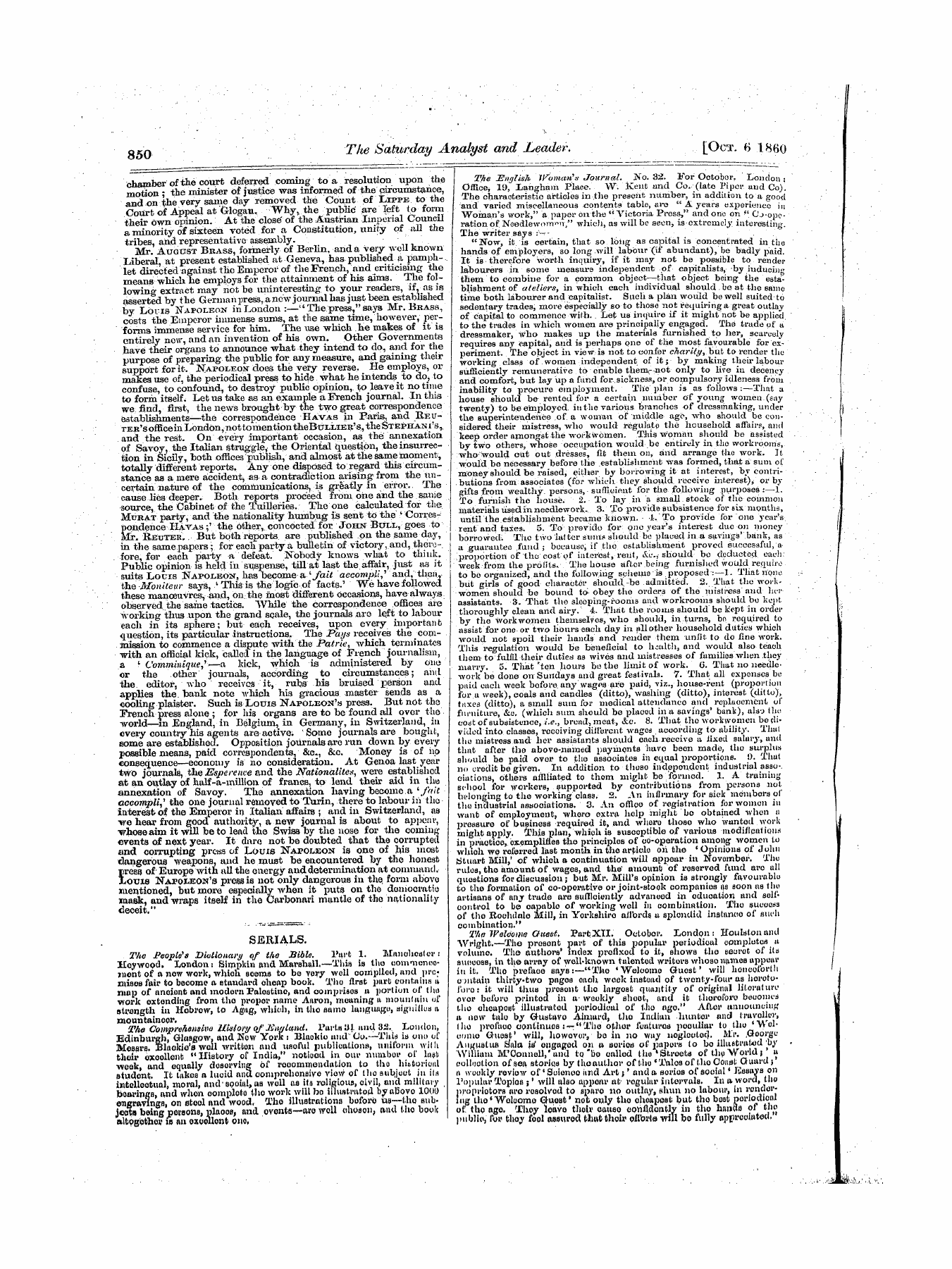 Leader (1850-1860): jS F Y, 1st edition - Serials.