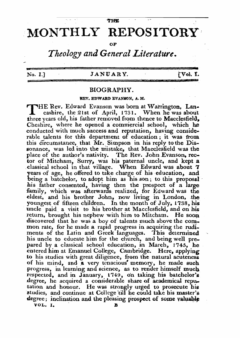 Monthly Repository (1806-1838) and Unitarian Chronicle (1832-1833): F Y, 1st edition: 1