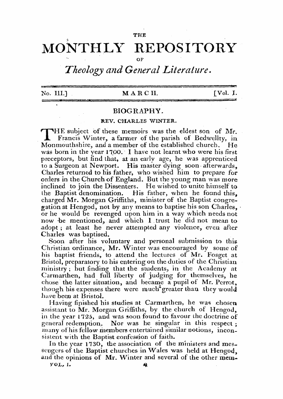 Monthly Repository (1806-1838) and Unitarian Chronicle (1832-1833)