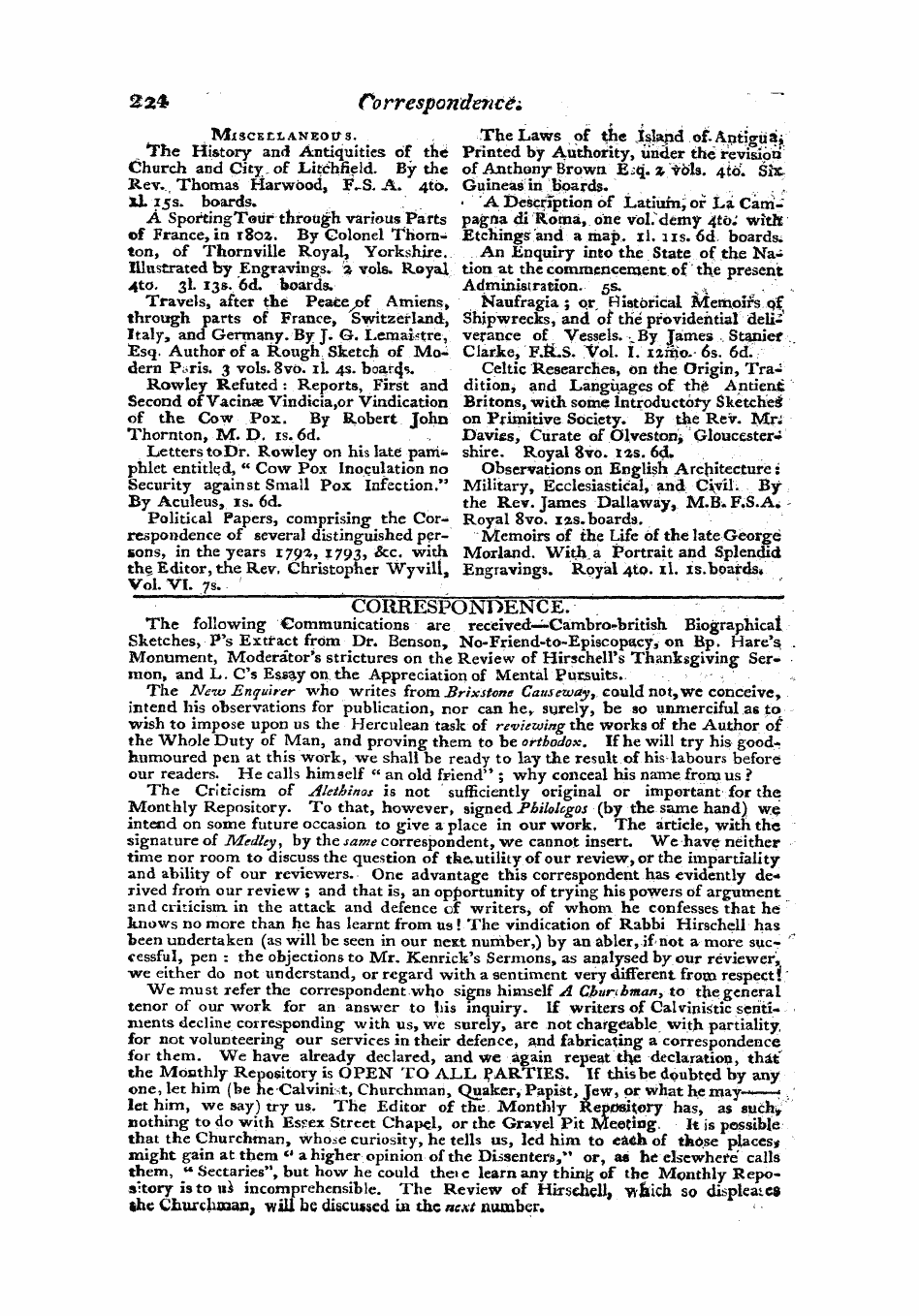 Monthly Repository (1806-1838) and Unitarian Chronicle (1832-1833): F Y, 1st edition: 56