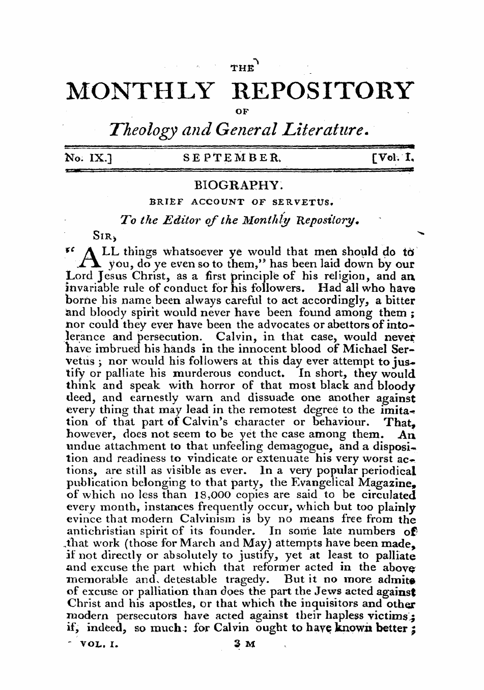 Monthly Repository (1806-1838) and Unitarian Chronicle (1832-1833)