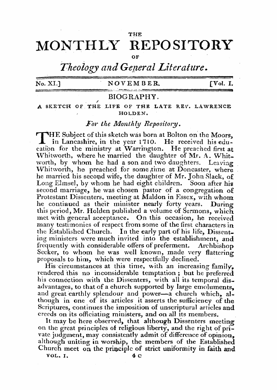 Monthly Repository (1806-1838) and Unitarian Chronicle (1832-1833)