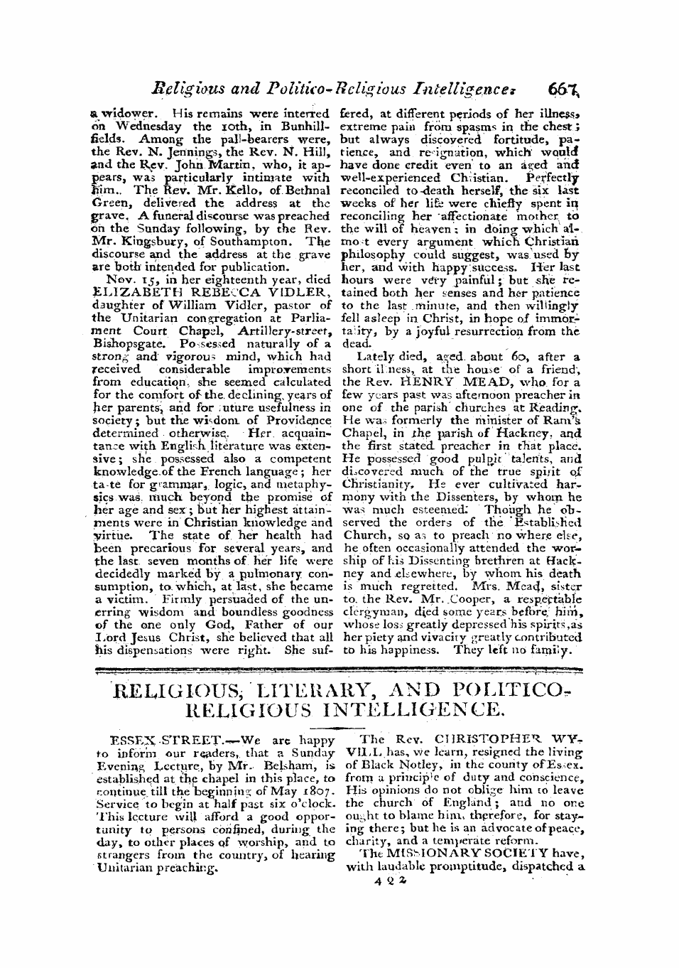 Monthly Repository (1806-1838) and Unitarian Chronicle (1832-1833): F Y, 1st edition - Untitled Article