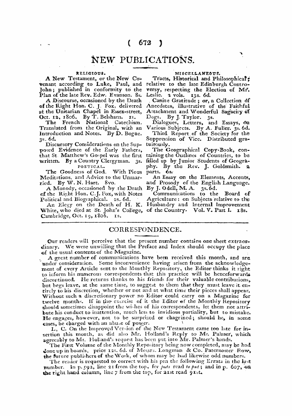 Monthly Repository (1806-1838) and Unitarian Chronicle (1832-1833): F Y, 1st edition - Untitled Article